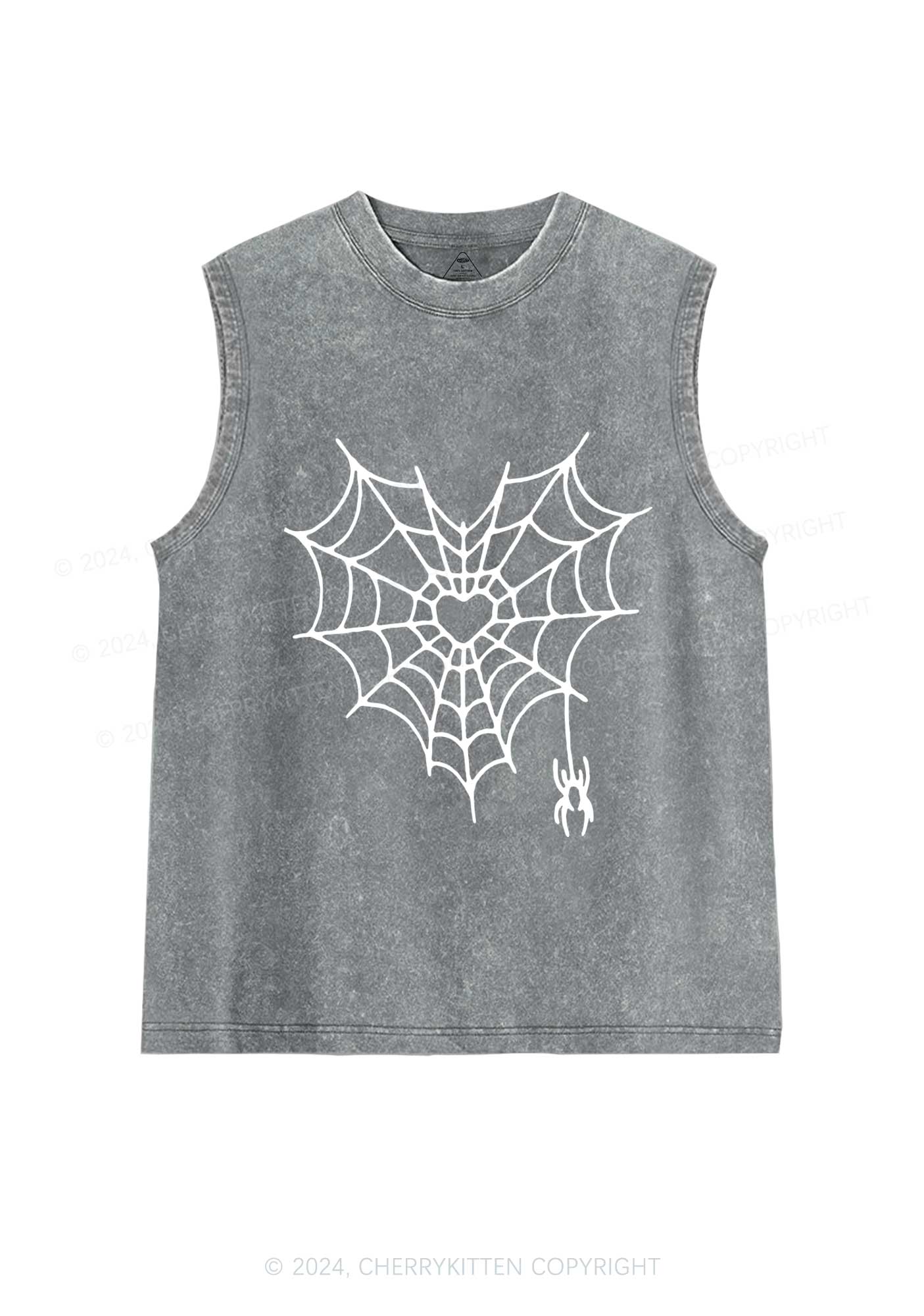 Heart Spider Web Y2K Valentine's Day Washed Tank Cherrykitten - Image 5