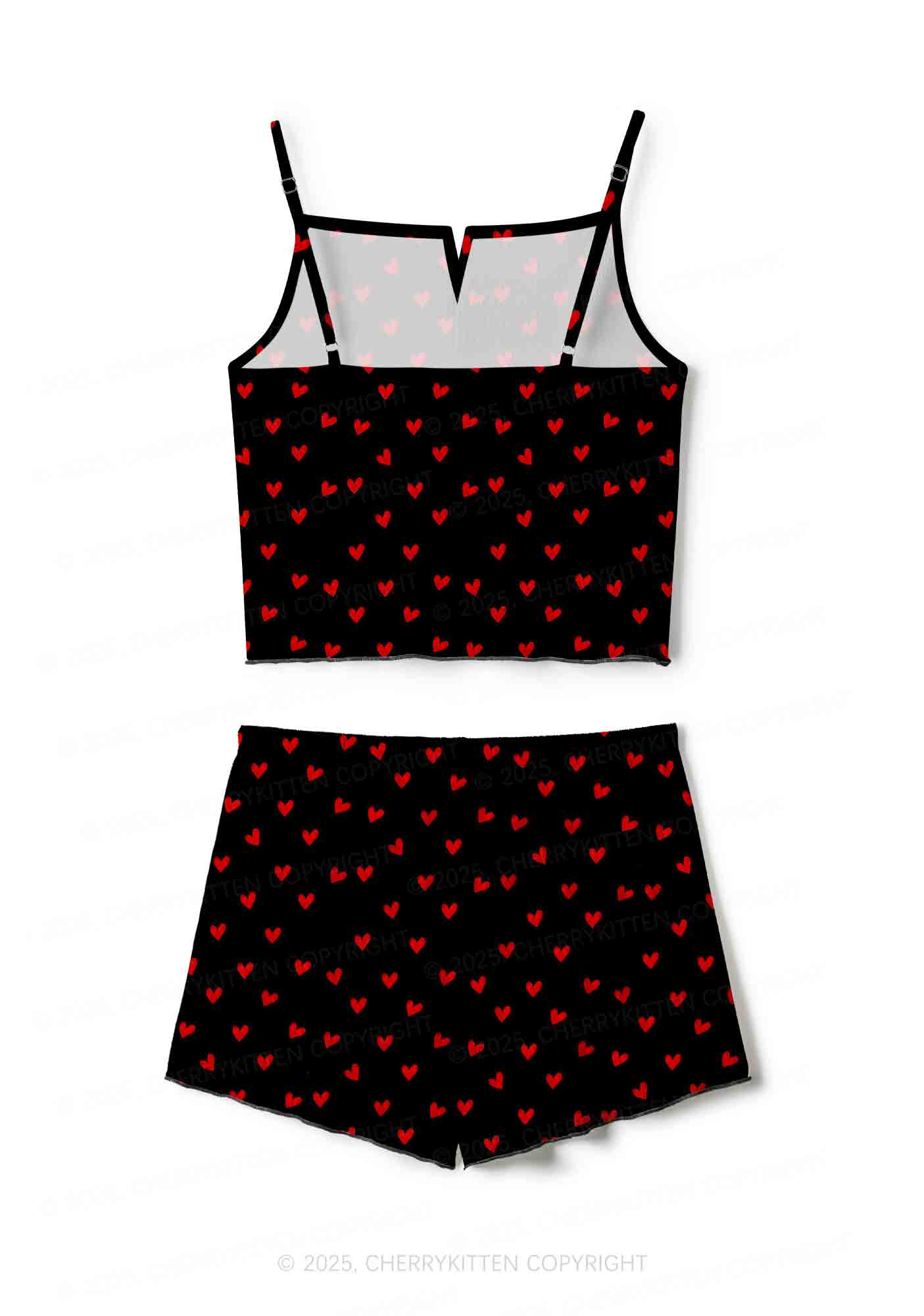 Hearts Fly Valentine's Day Y2K Print Cami Shorts Pajama Set Cherrykitten - Image 2