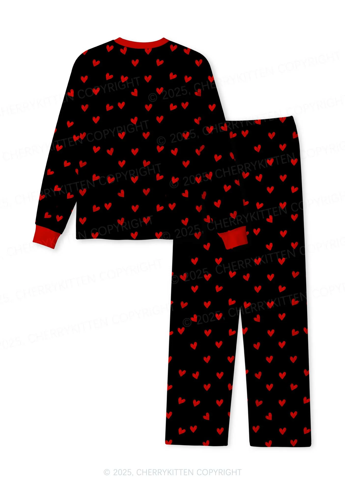 Hearts Fly Valentine's Day Y2K Print Long Sleeve Pajama Set Cherrykitten - Image 2