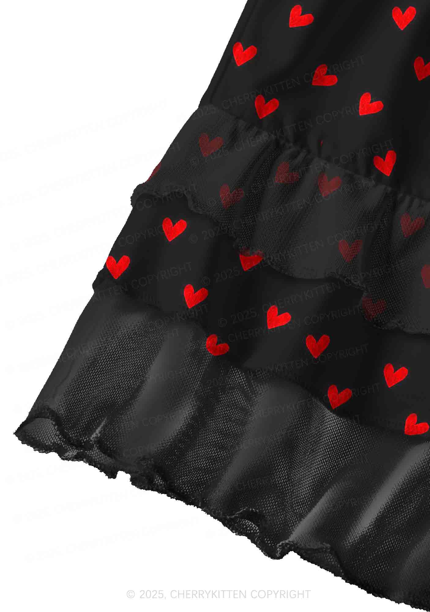 Hearts Fly Valentine's Day Y2K Print Mini Layered Skirt Cherrykitten - Image 2