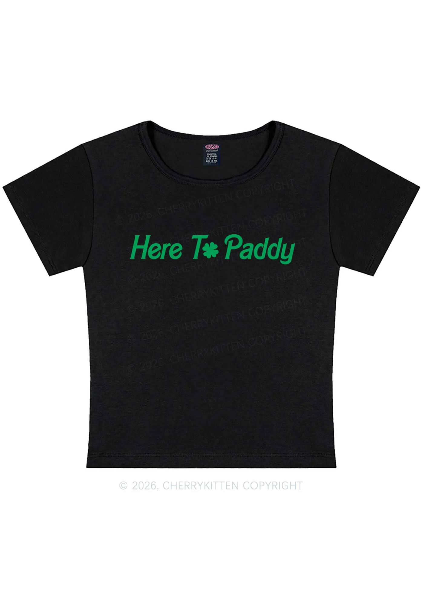 Here To Paddy St Patricks Y2K Baby Tee Cherrykitten - Image 3