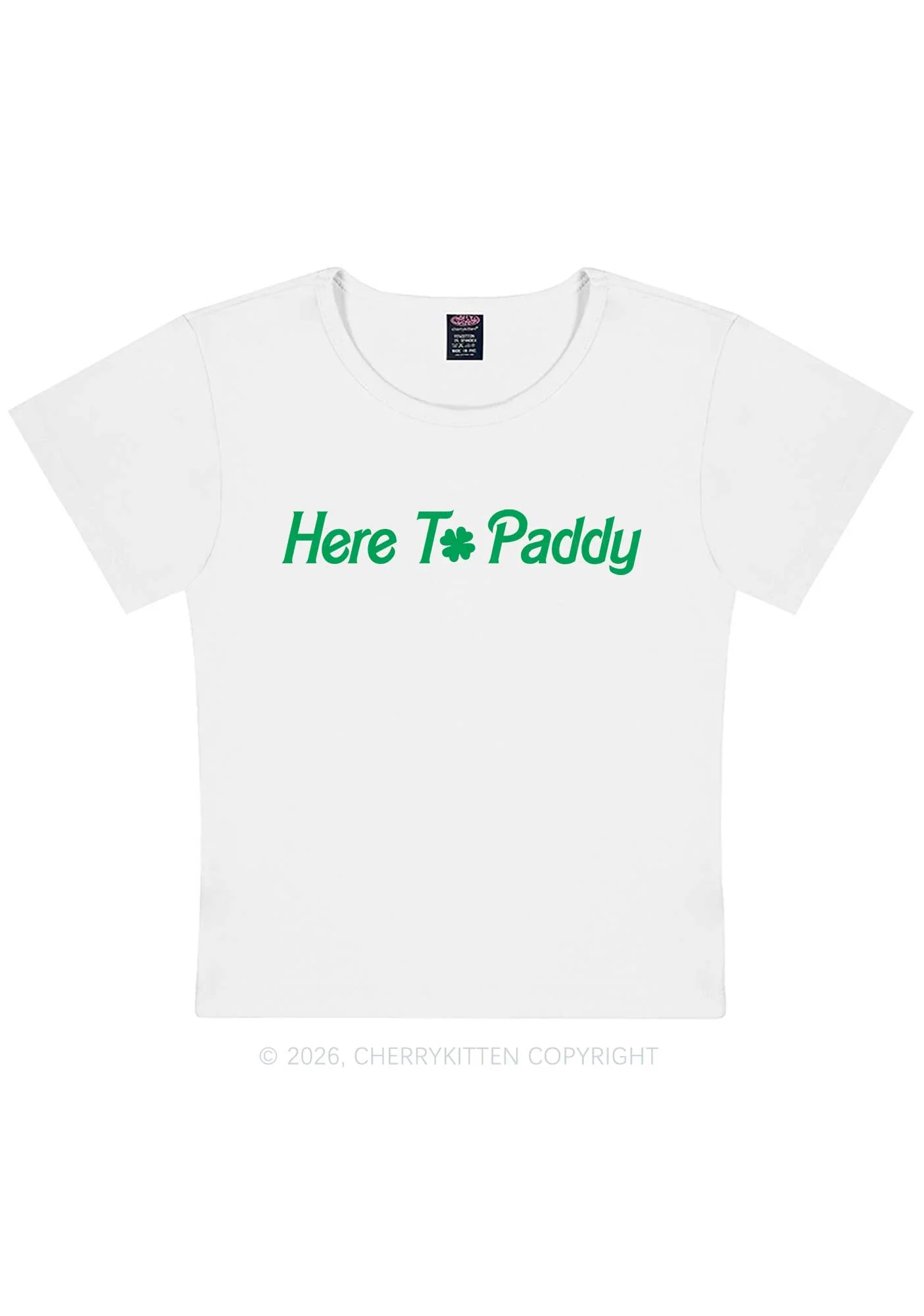 Here To Paddy St Patricks Y2K Baby Tee Cherrykitten - Image 4