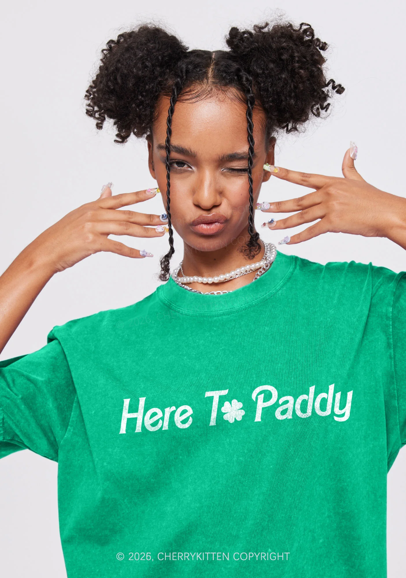 Here To Paddy St Patricks Y2K Shirts Washed Tee Cherrykitten - Image 2