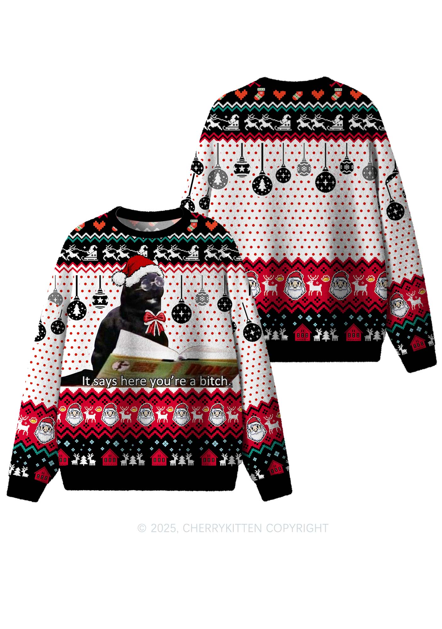 Here Youre A Bixxh Y2K Christmas Knit Sweatshirt Cherrykitten - Image 3