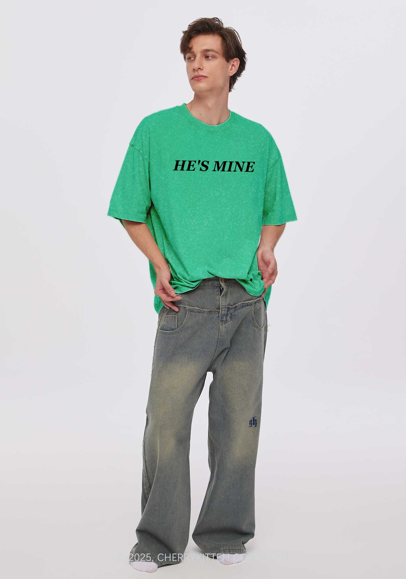 Hes Mine Im His Y2K Valentine's Day Washed Tee Cherrykitten - Image 3