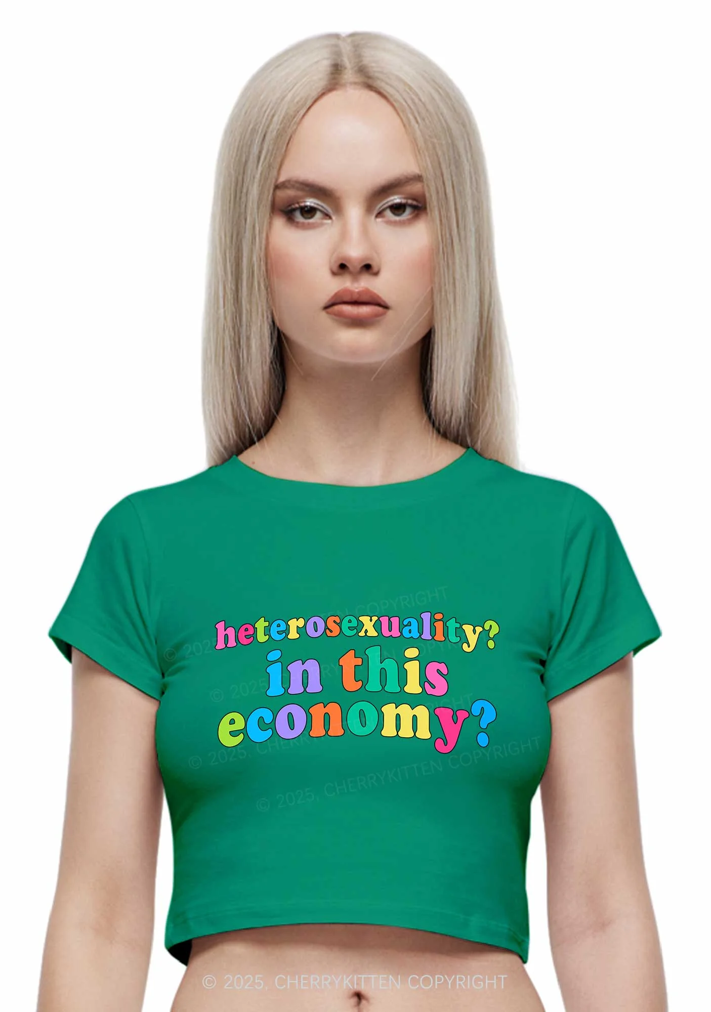 Heterosexuality In This Economy Pride Y2K Baby Tee Cherrykitten - Image 2