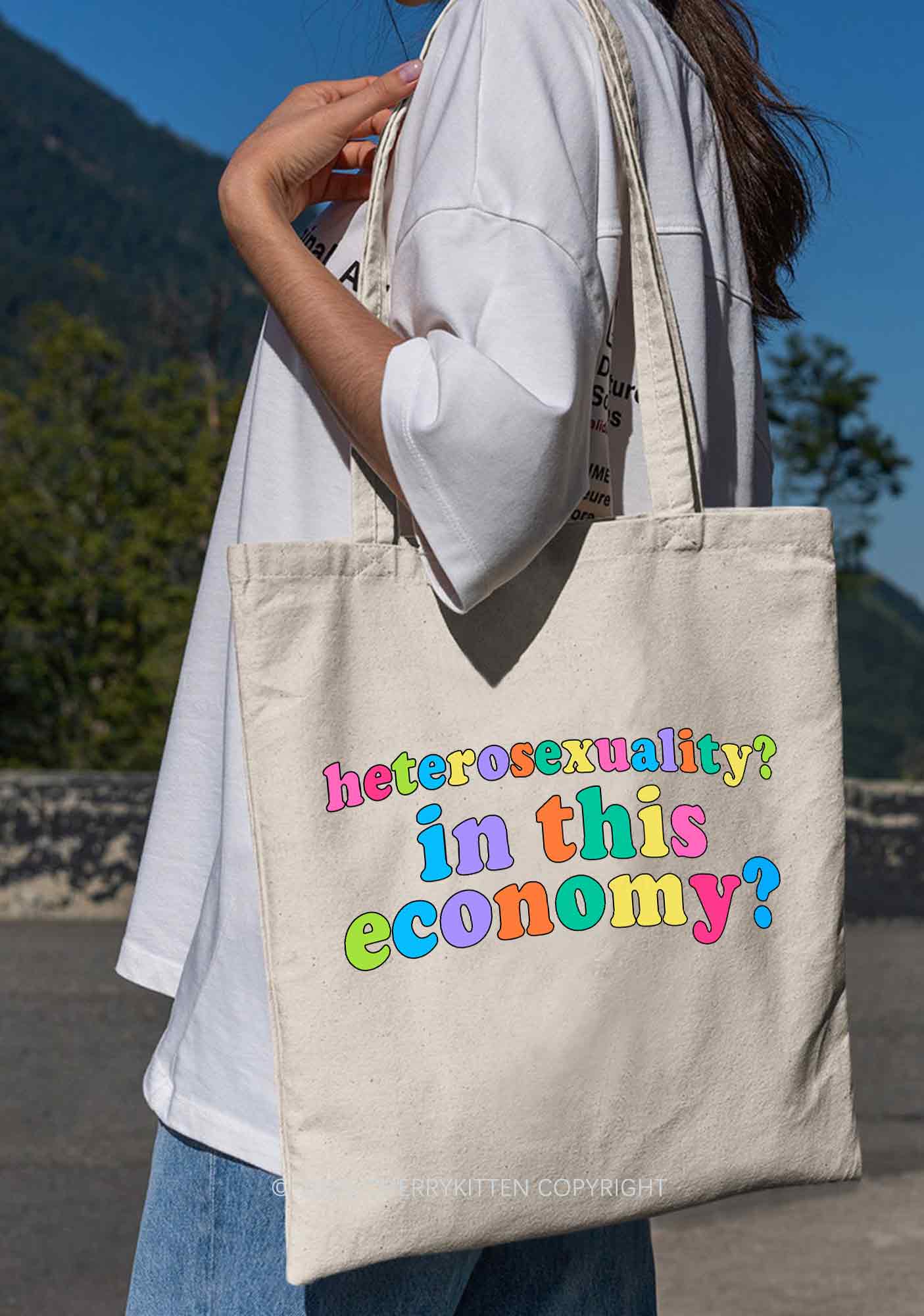 Heterosexuality In This Economy Pride Y2K Canvas Tote Bag Cherrykitten - Image 2