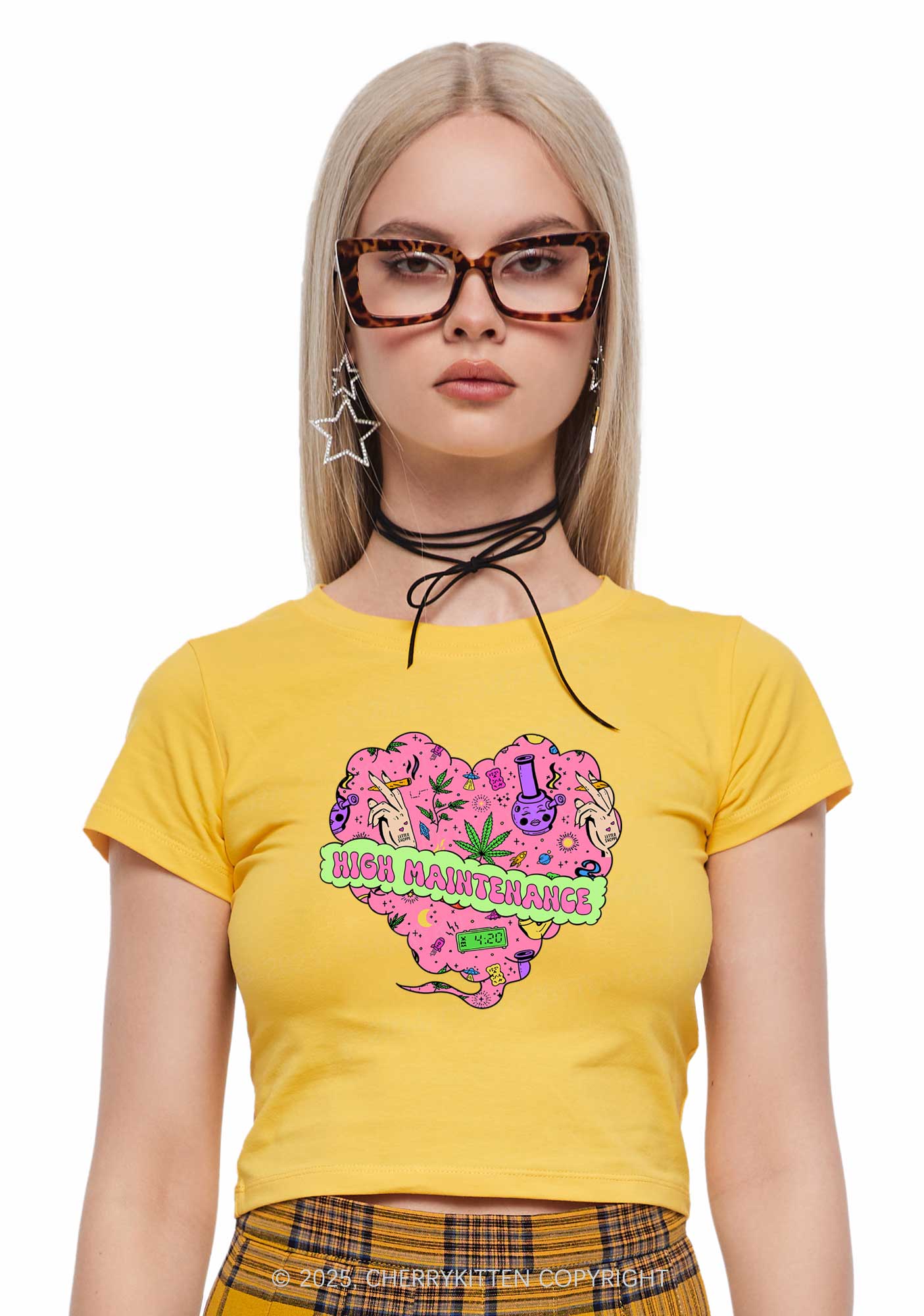 High Maintenance Heart Y2K Baby Tee Cherrykitten - Image 2
