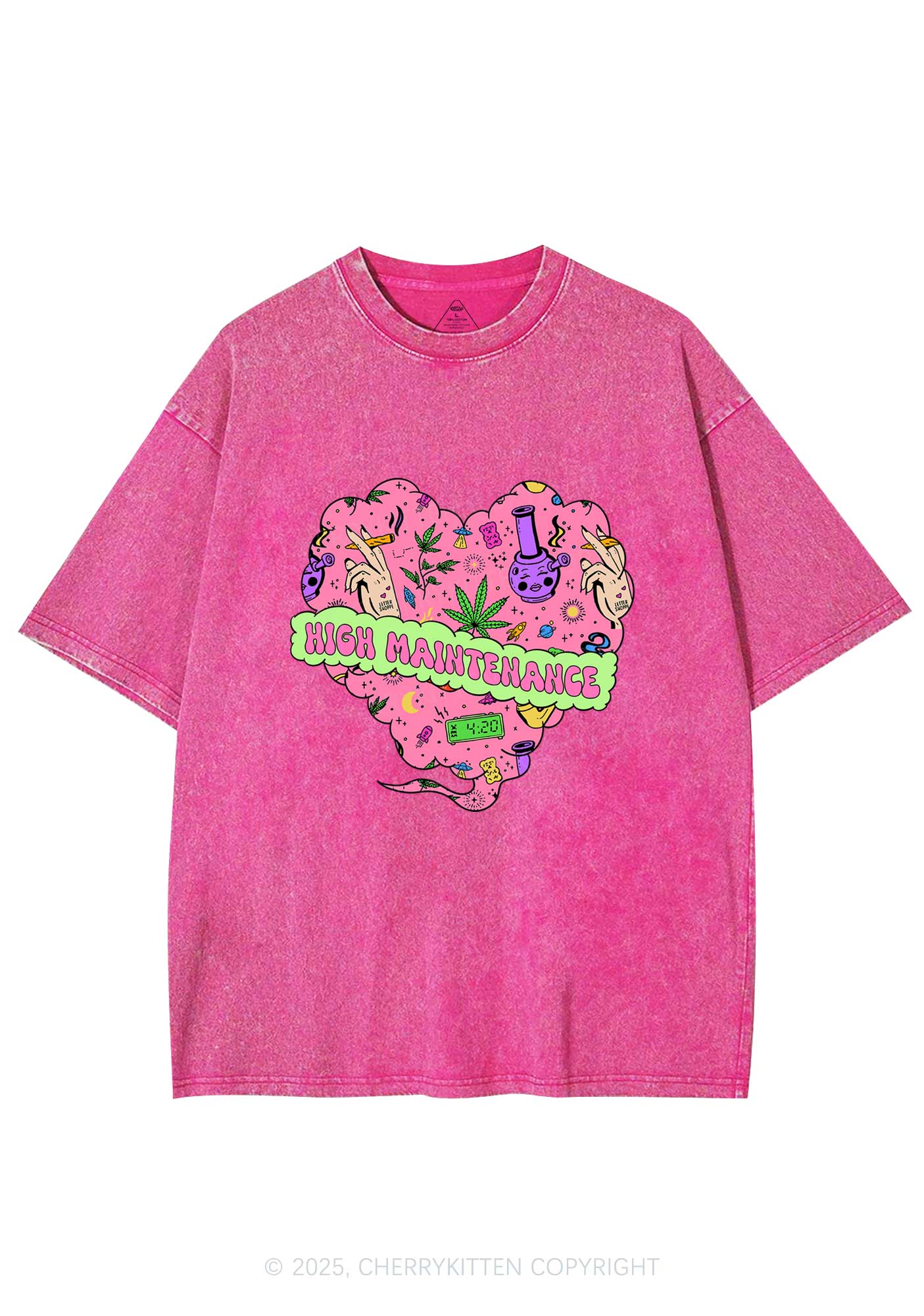 High Maintenance Heart Y2K Washed Tee Cherrykitten - Image 3