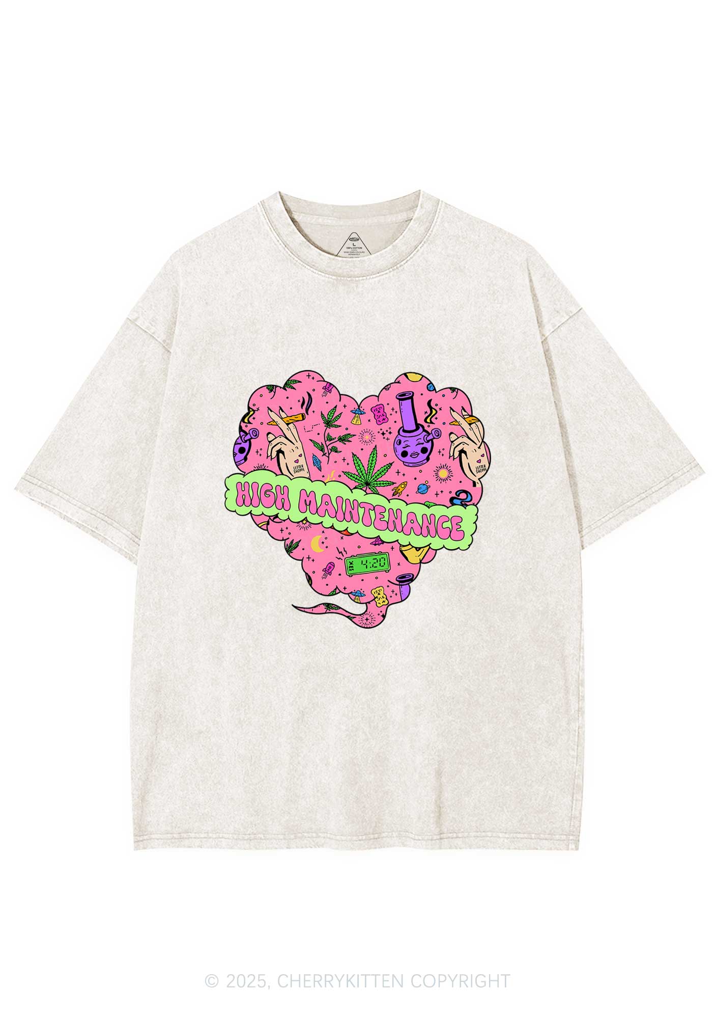High Maintenance Heart Y2K Washed Tee Cherrykitten - Image 5