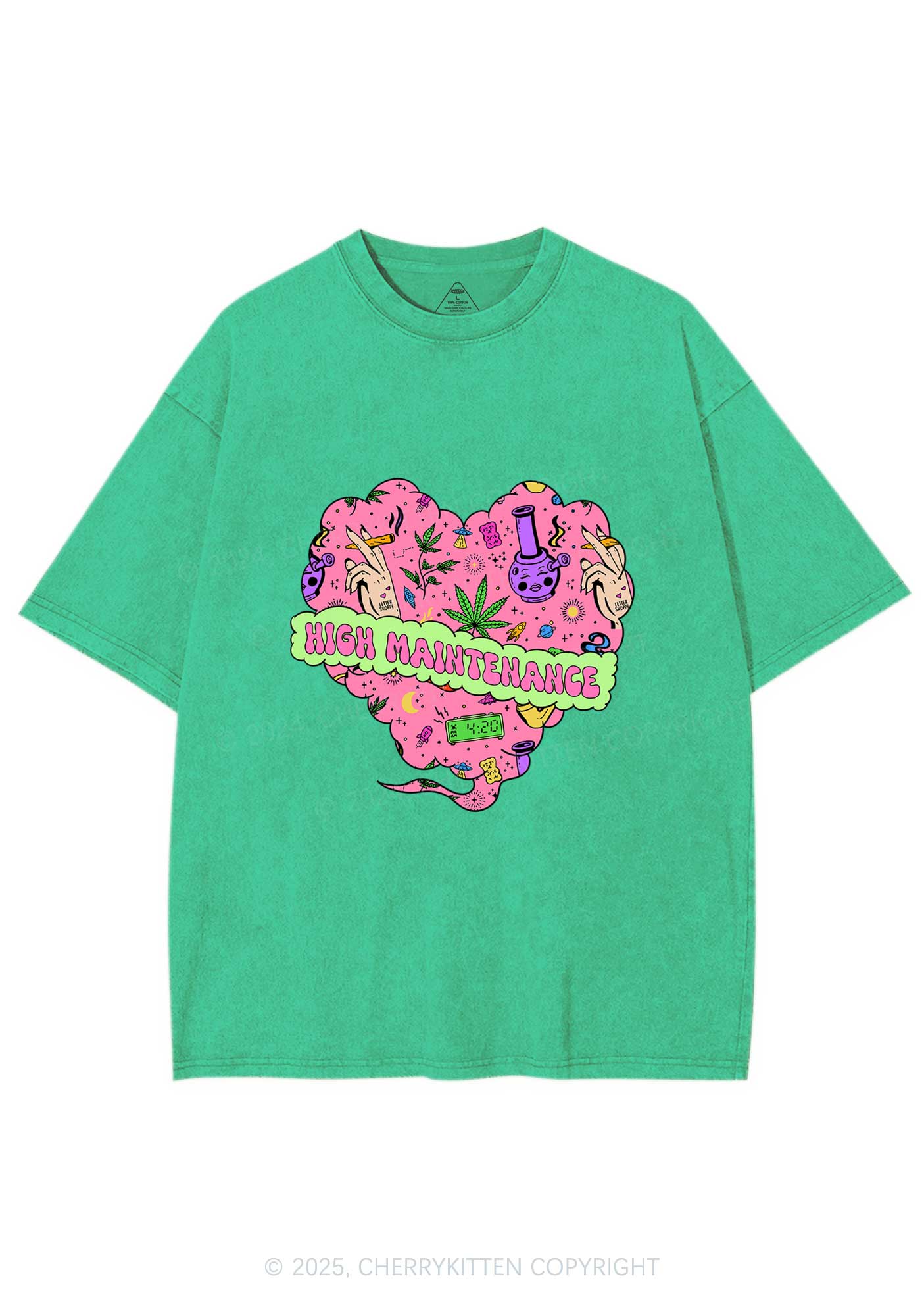 High Maintenance Heart Y2K Washed Tee Cherrykitten - Image 6