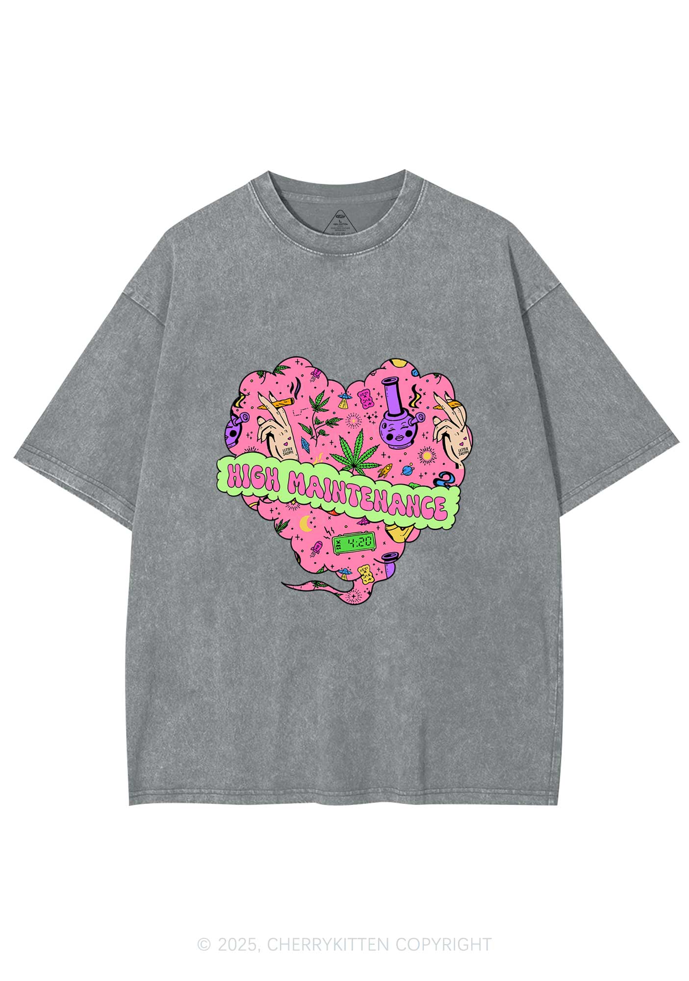 High Maintenance Heart Y2K Washed Tee Cherrykitten - Image 7