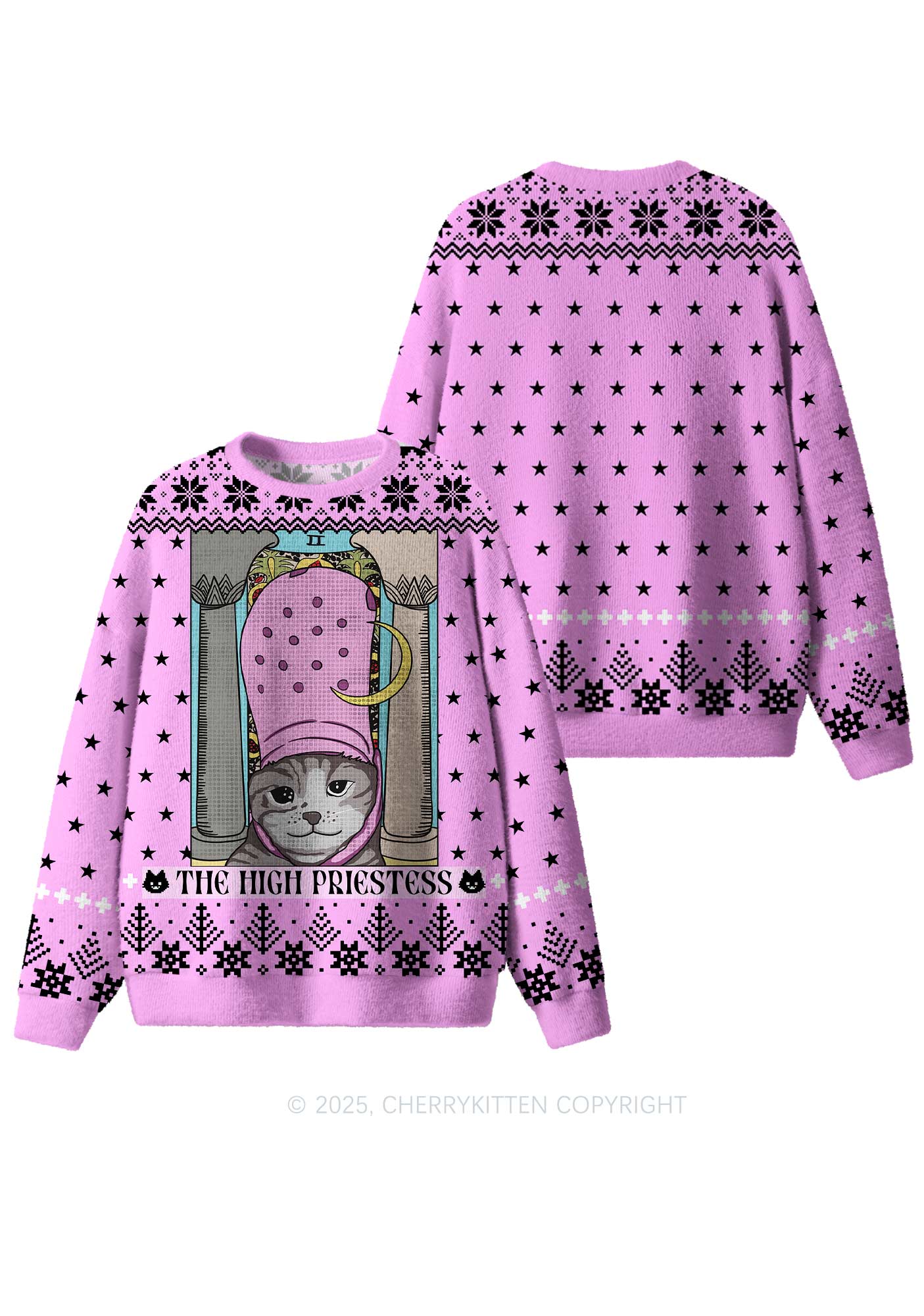 High Priestess Cat Y2K Christmas Knit Sweatshirt Cherrykitten - Image 3