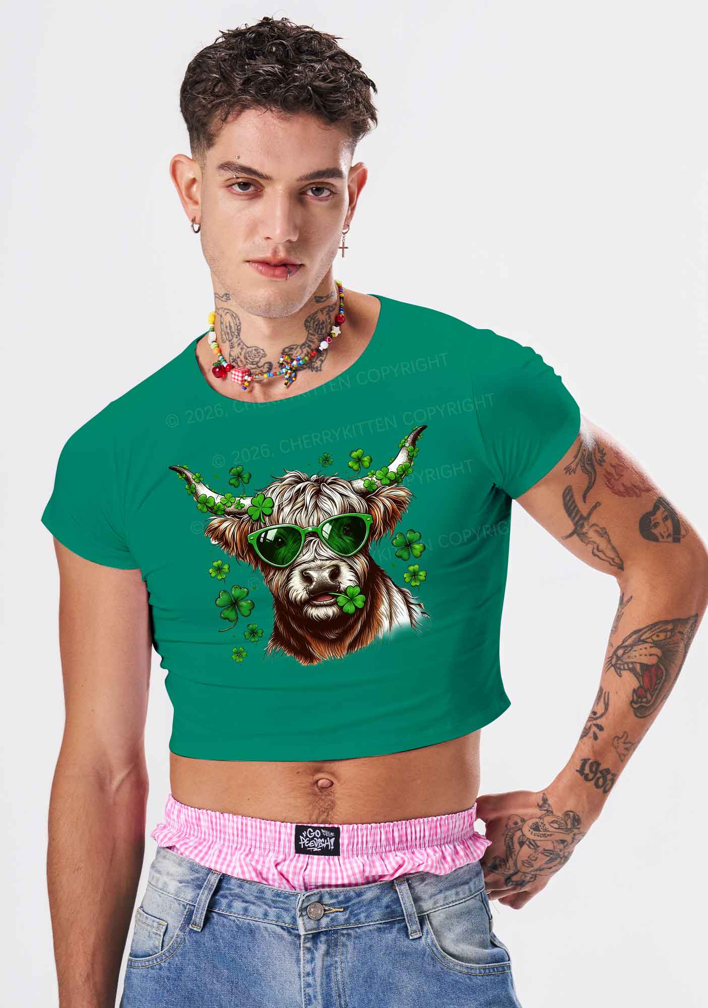 Highland Cow St Patricks Y2K Baby Tee Cherrykitten - Image 2