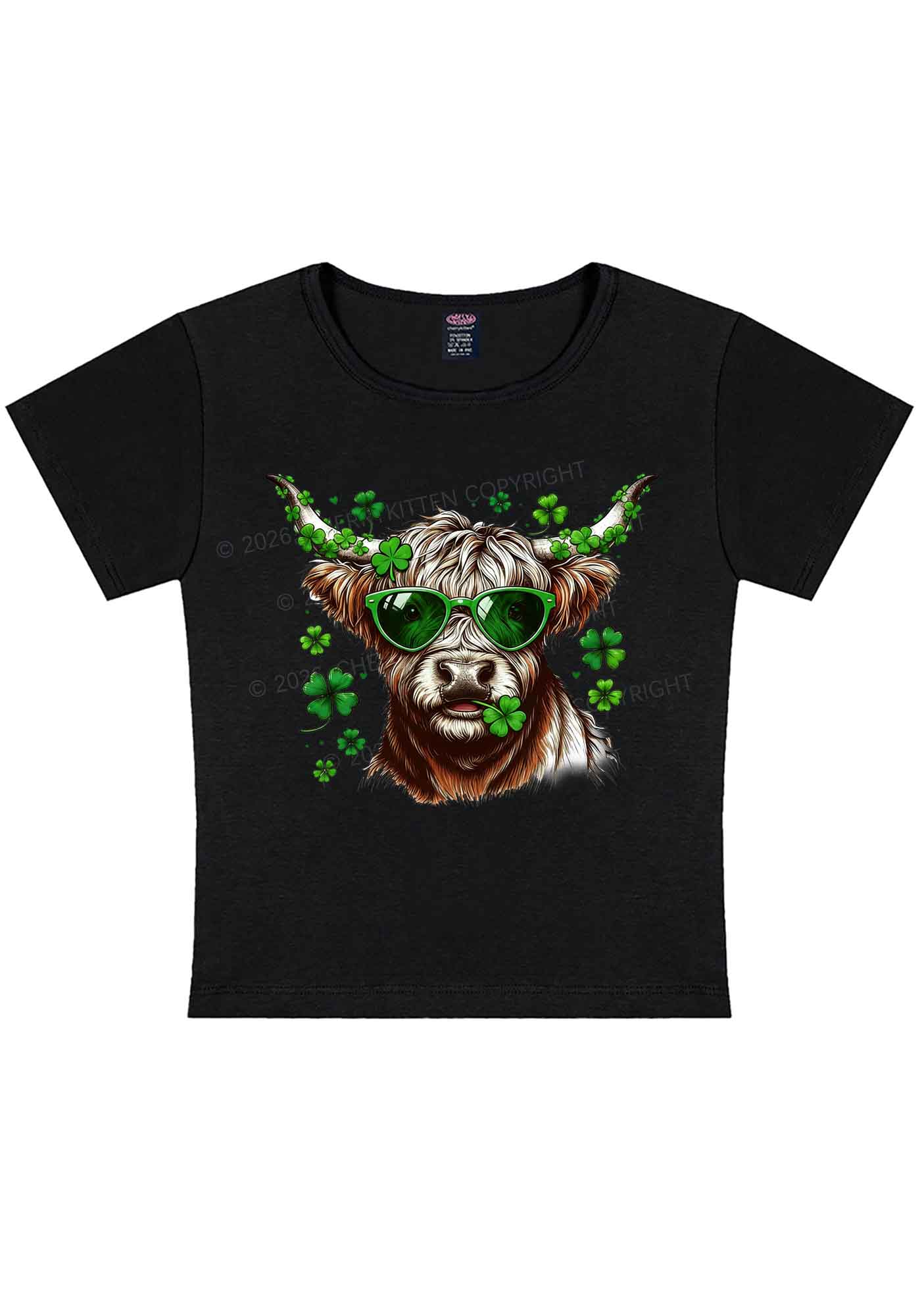 Highland Cow St Patricks Y2K Baby Tee Cherrykitten - Image 3