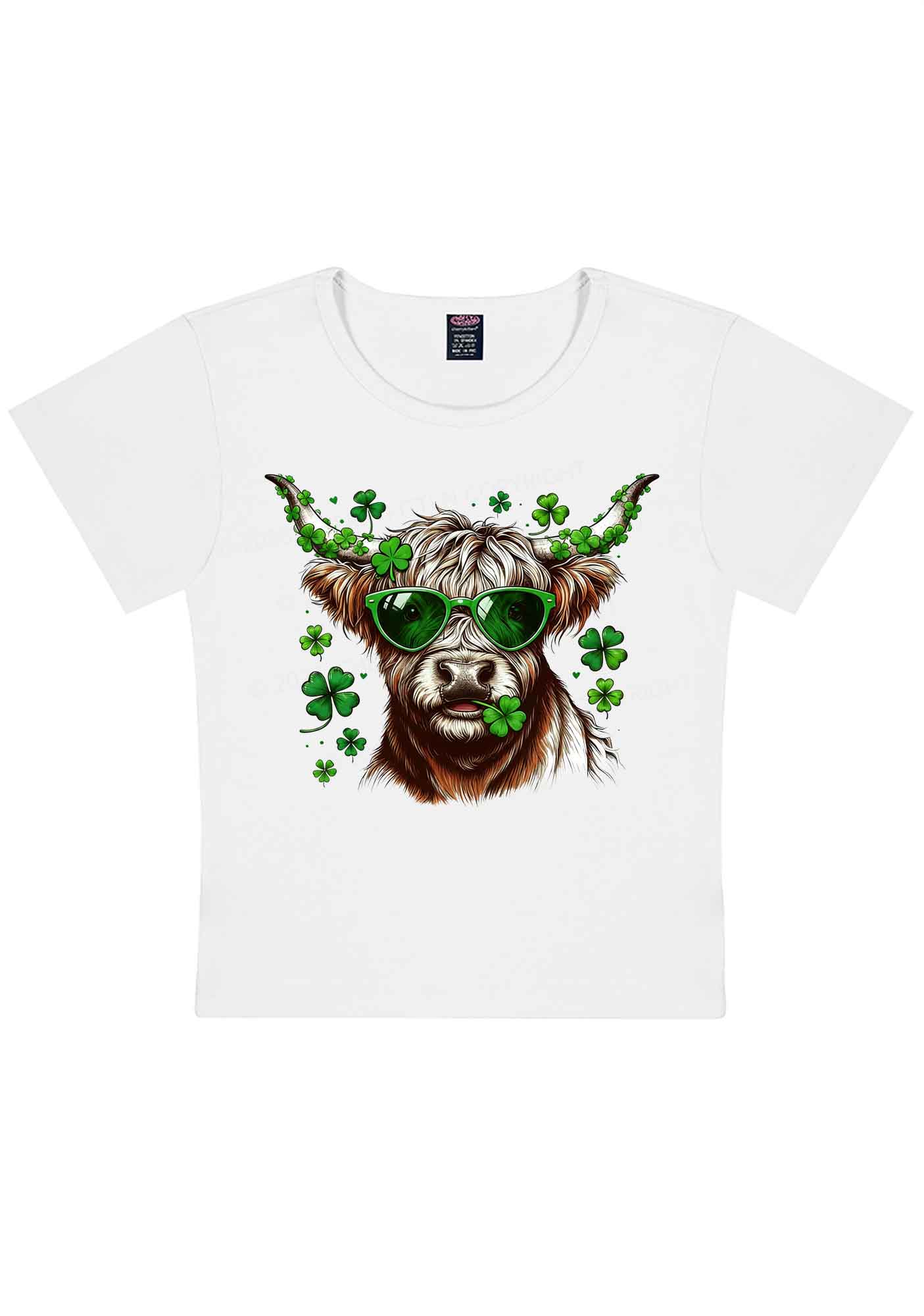 Highland Cow St Patricks Y2K Baby Tee Cherrykitten - Image 4