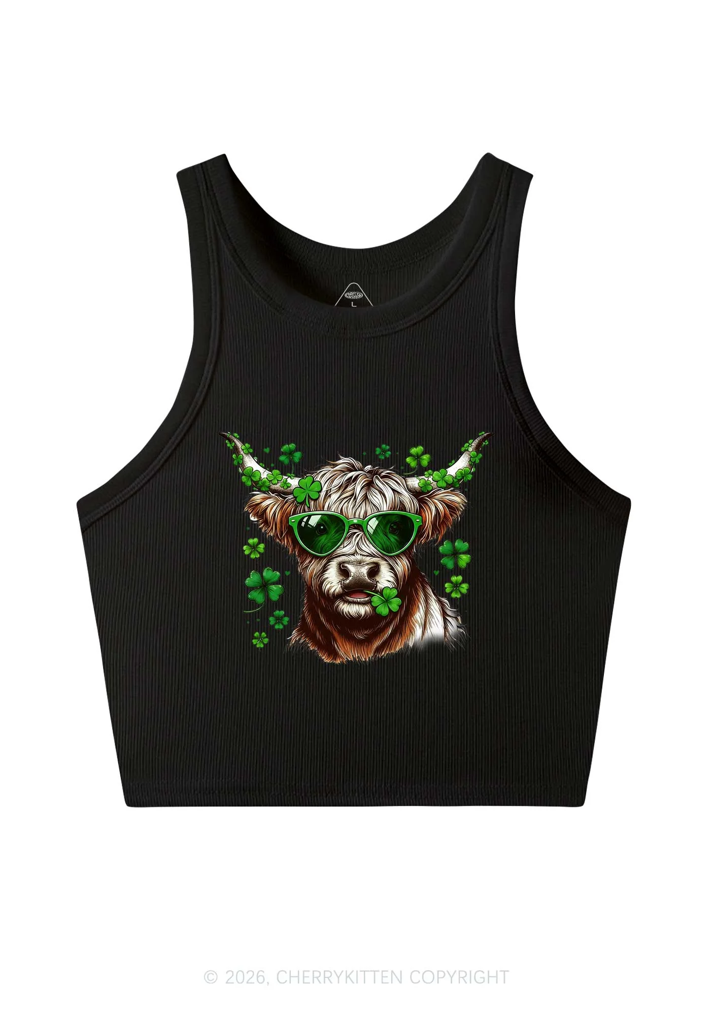 Highland Cow St Patricks Y2K Crop Tank Top Cherrykitten - Image 3