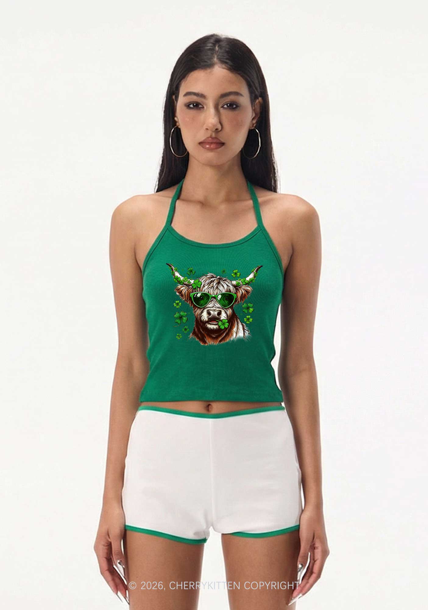 Highland Cow St Patricks Y2K Halter Neck Cami Cherrykitten - Image 2