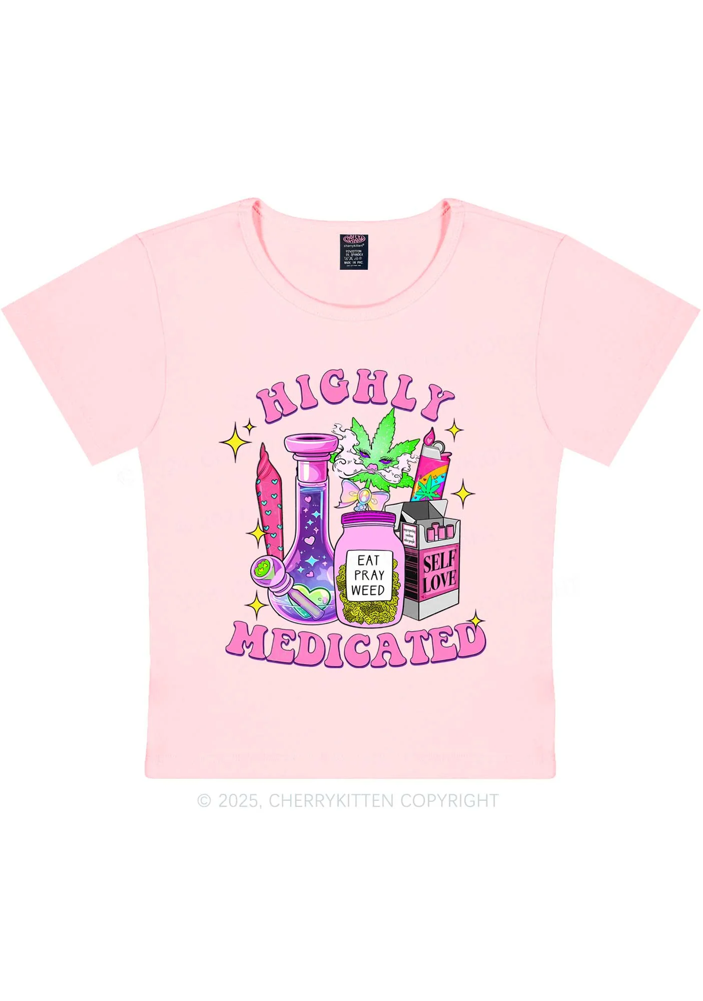 Highly Medicated Y2K Baby Tee Cherrykitten - Image 10