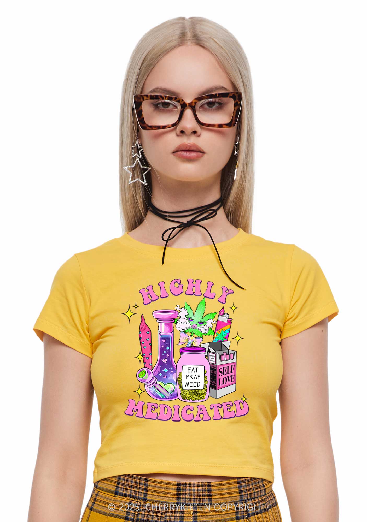 Highly Medicated Y2K Baby Tee Cherrykitten - Image 2