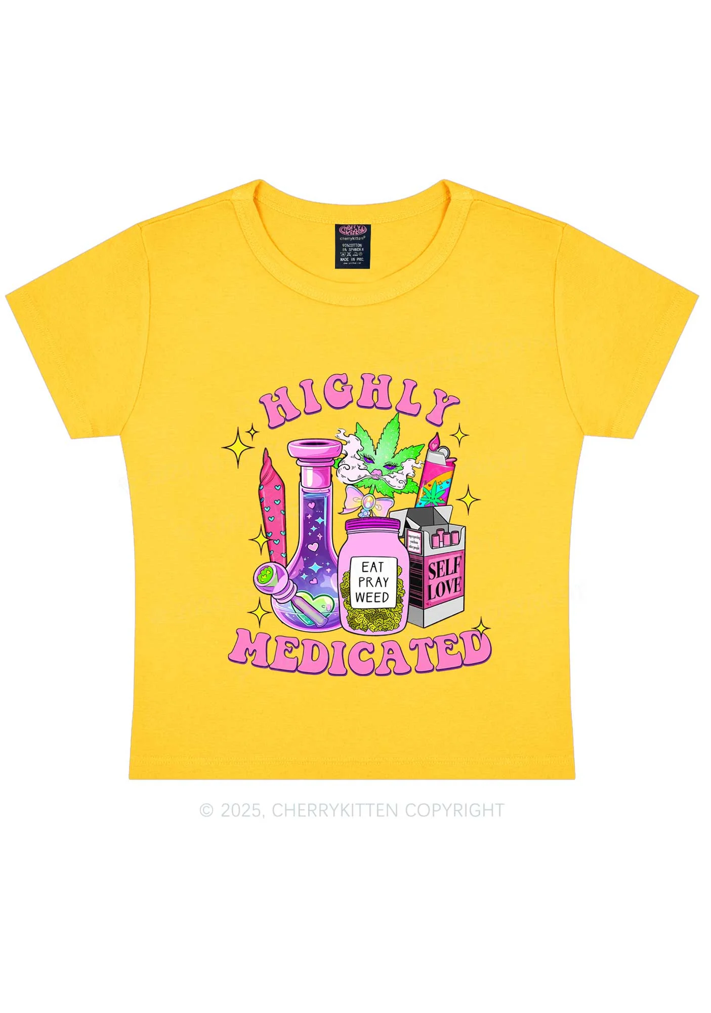 Highly Medicated Y2K Baby Tee Cherrykitten - Image 3