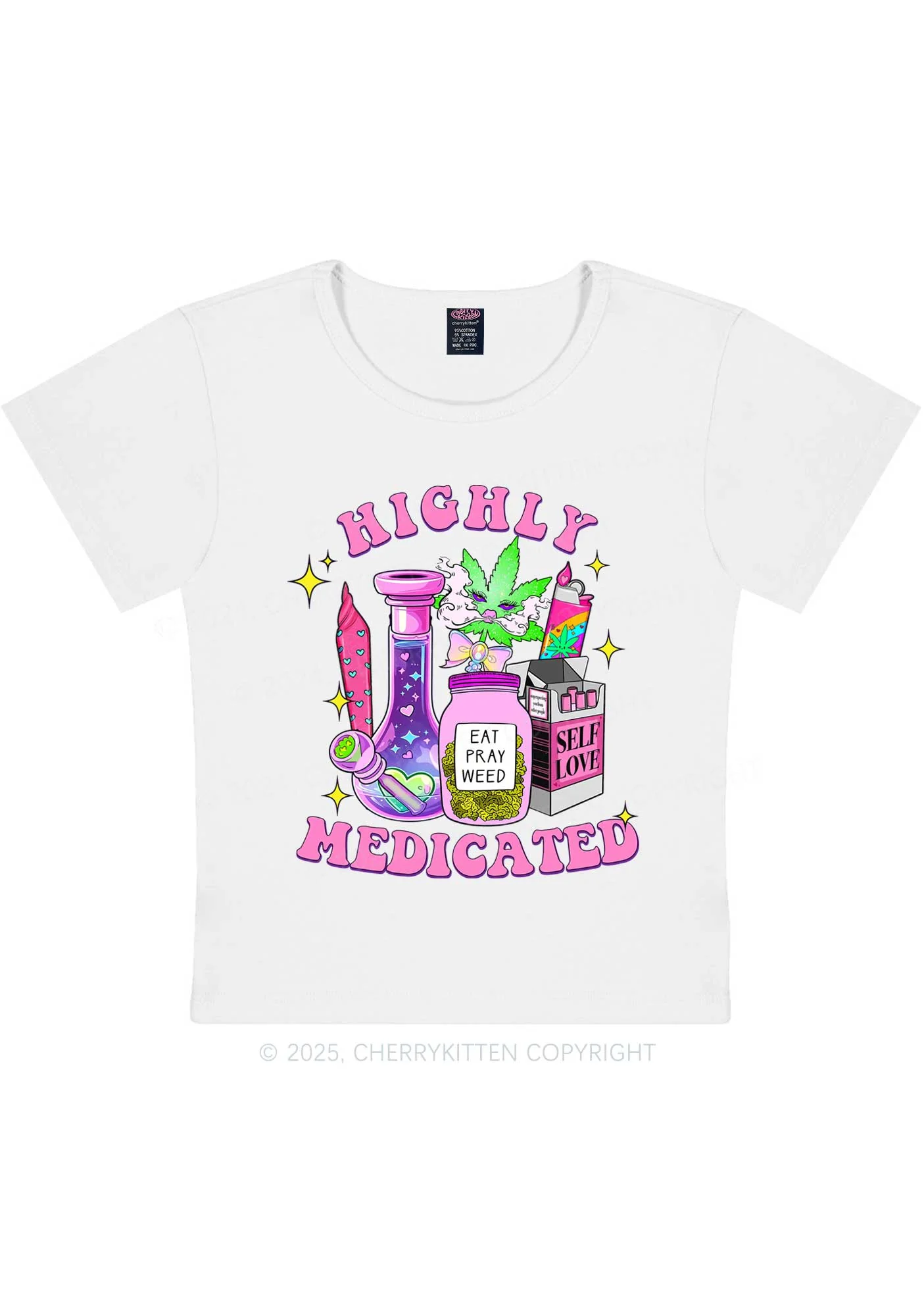 Highly Medicated Y2K Baby Tee Cherrykitten - Image 4