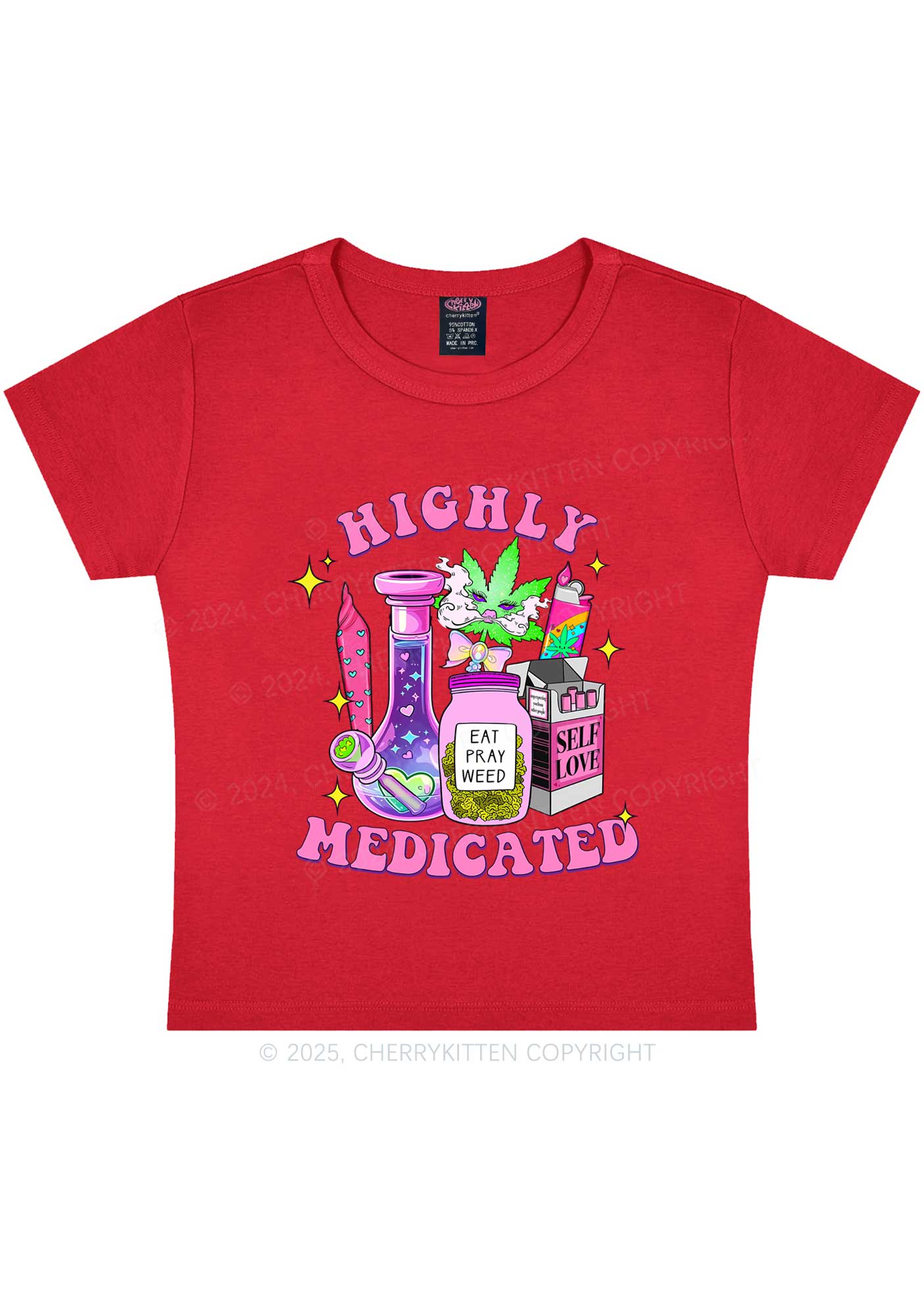 Highly Medicated Y2K Baby Tee Cherrykitten - Image 9