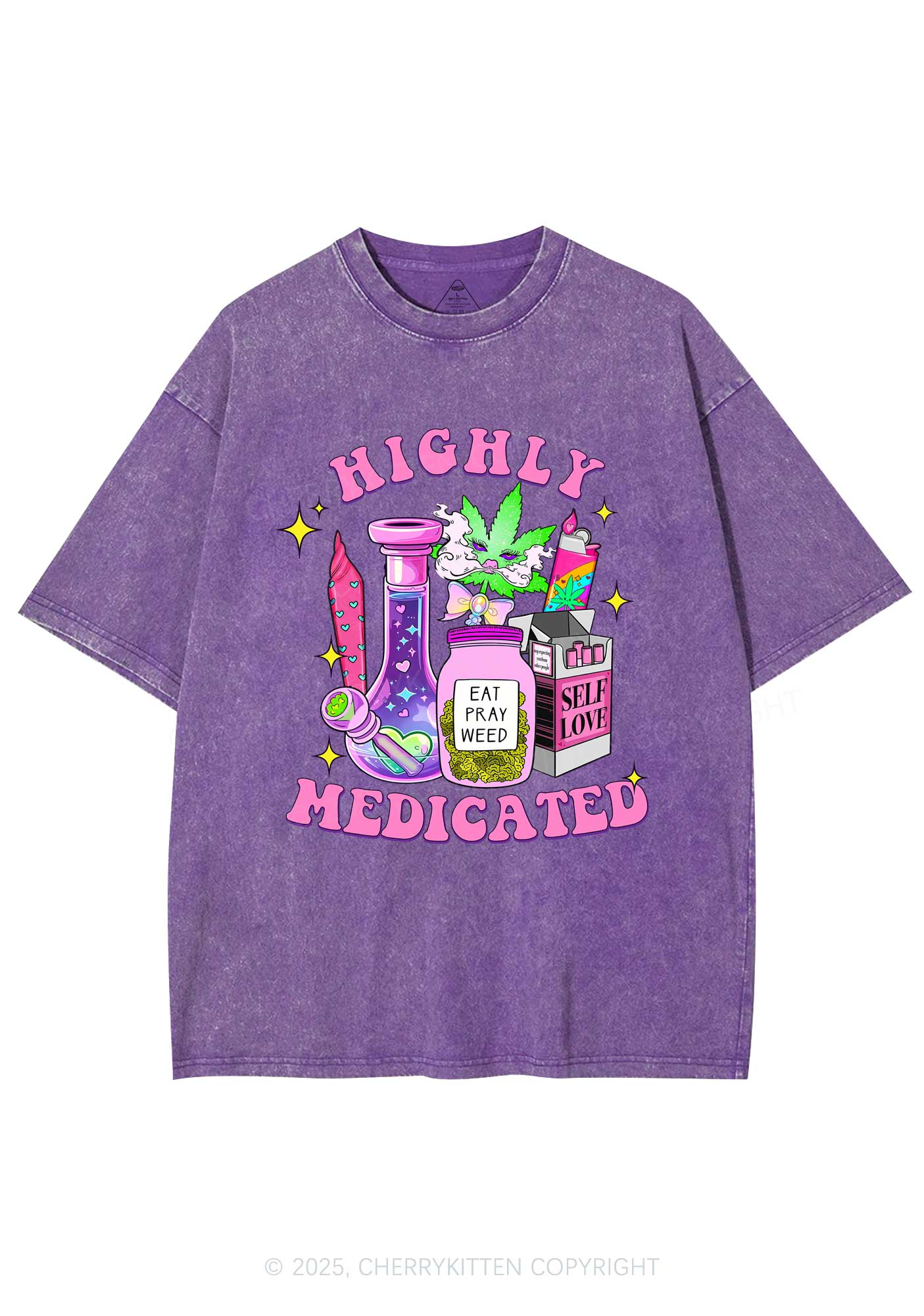 Highly Medicated Y2K Shirts Washed Tee Cherrykitten - Image 4