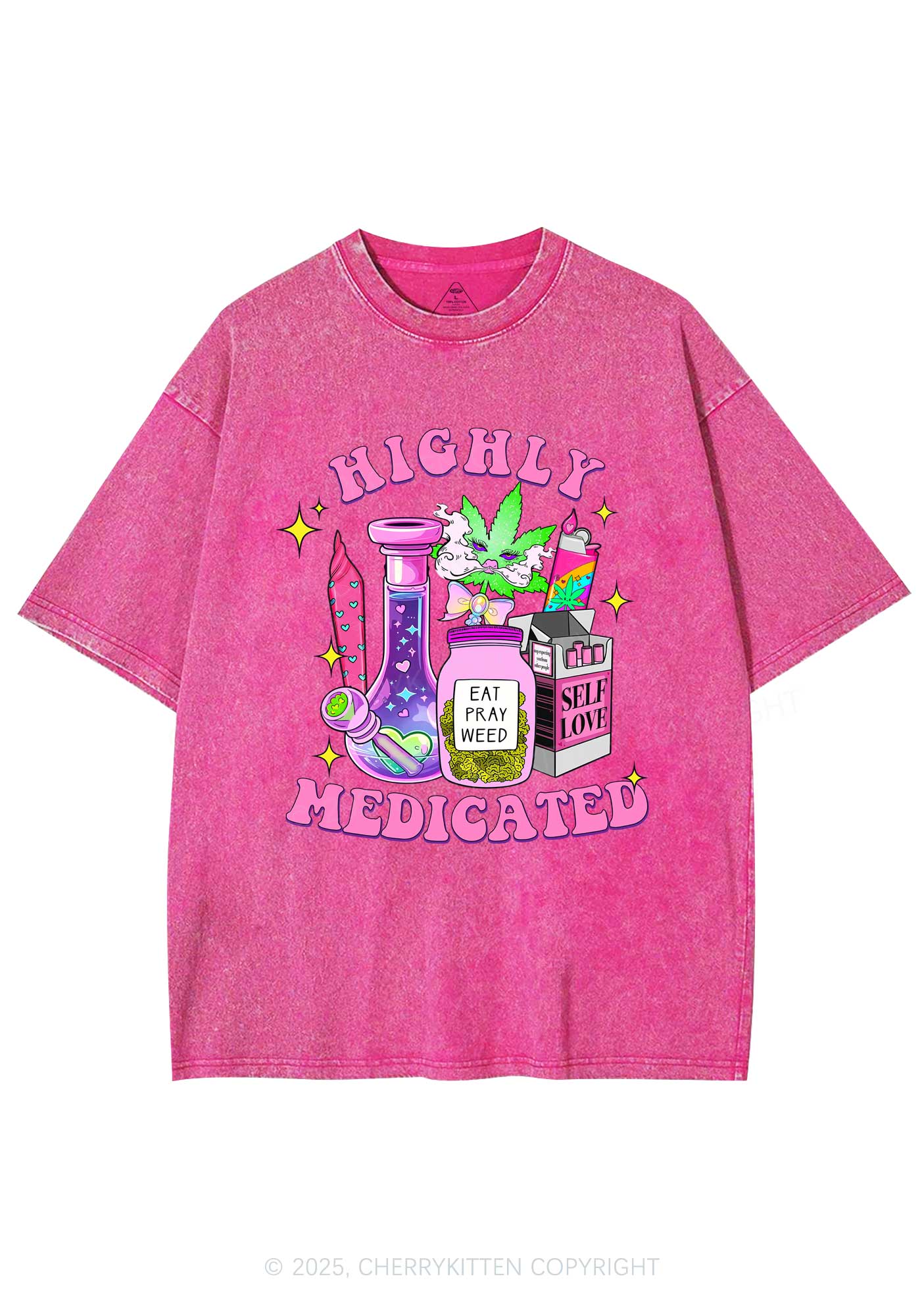 Highly Medicated Y2K Shirts Washed Tee Cherrykitten - Image 5