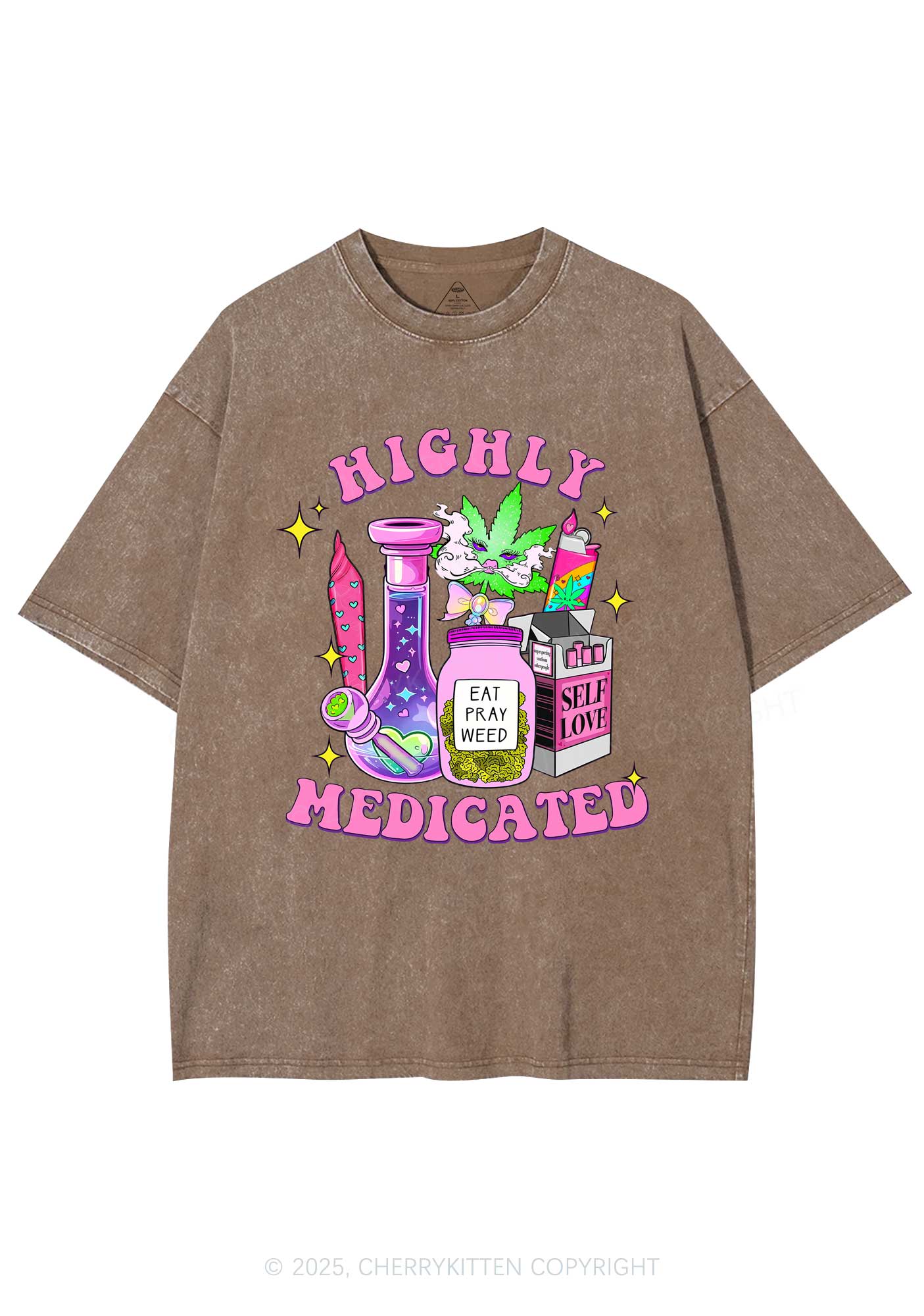 Highly Medicated Y2K Shirts Washed Tee Cherrykitten - Image 6