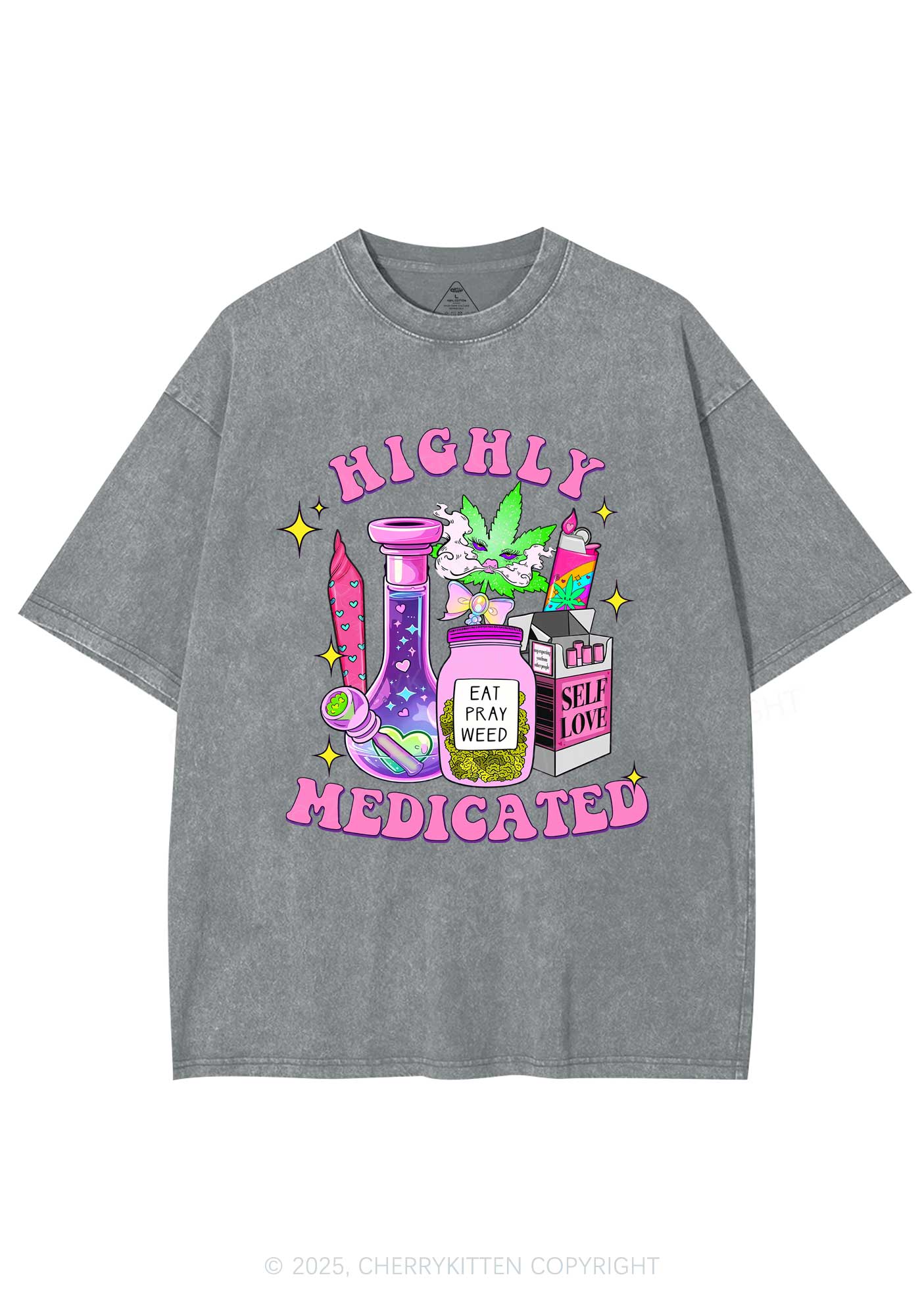 Highly Medicated Y2K Shirts Washed Tee Cherrykitten - Image 7