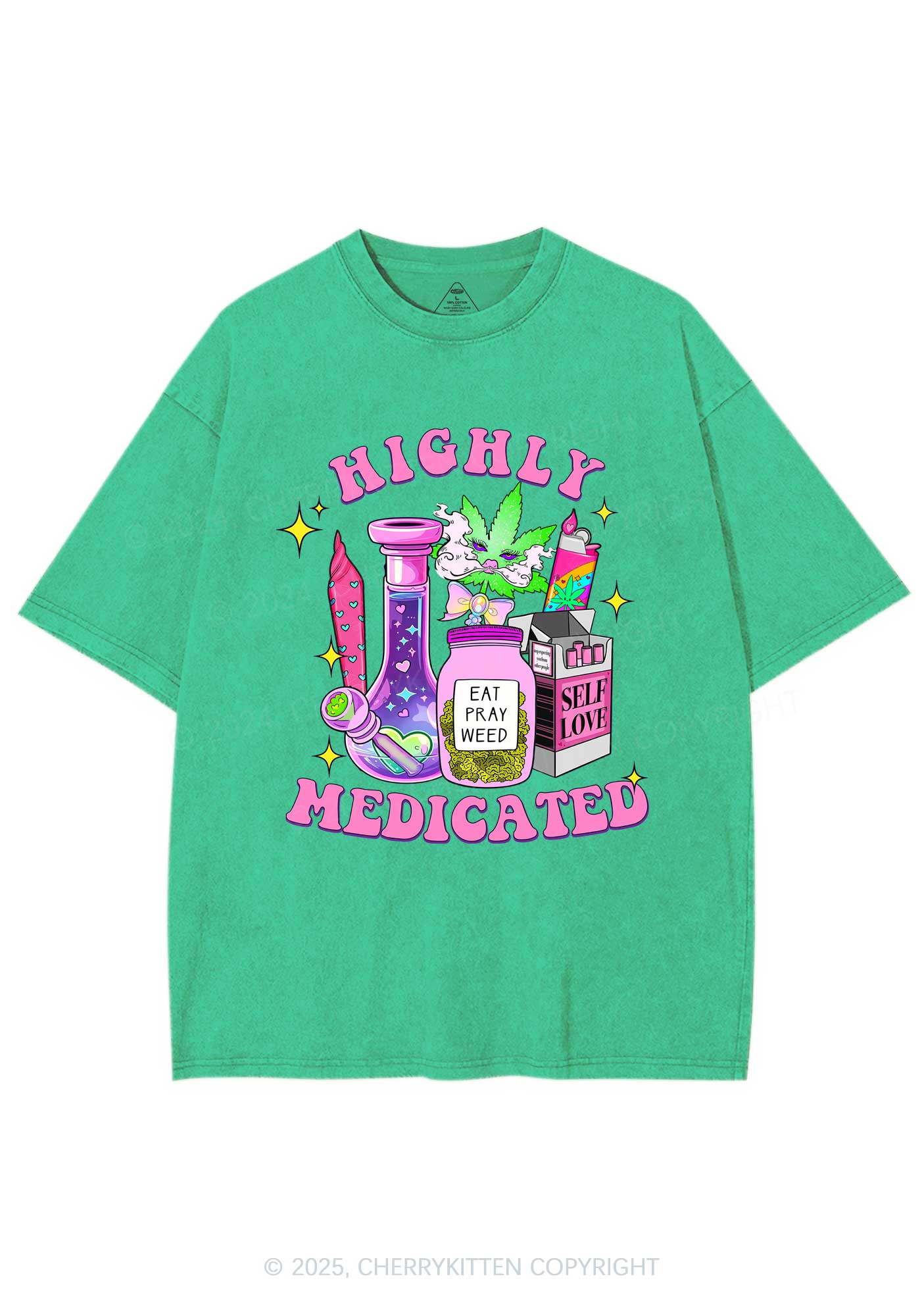 Highly Medicated Y2K Shirts Washed Tee Cherrykitten - Image 8