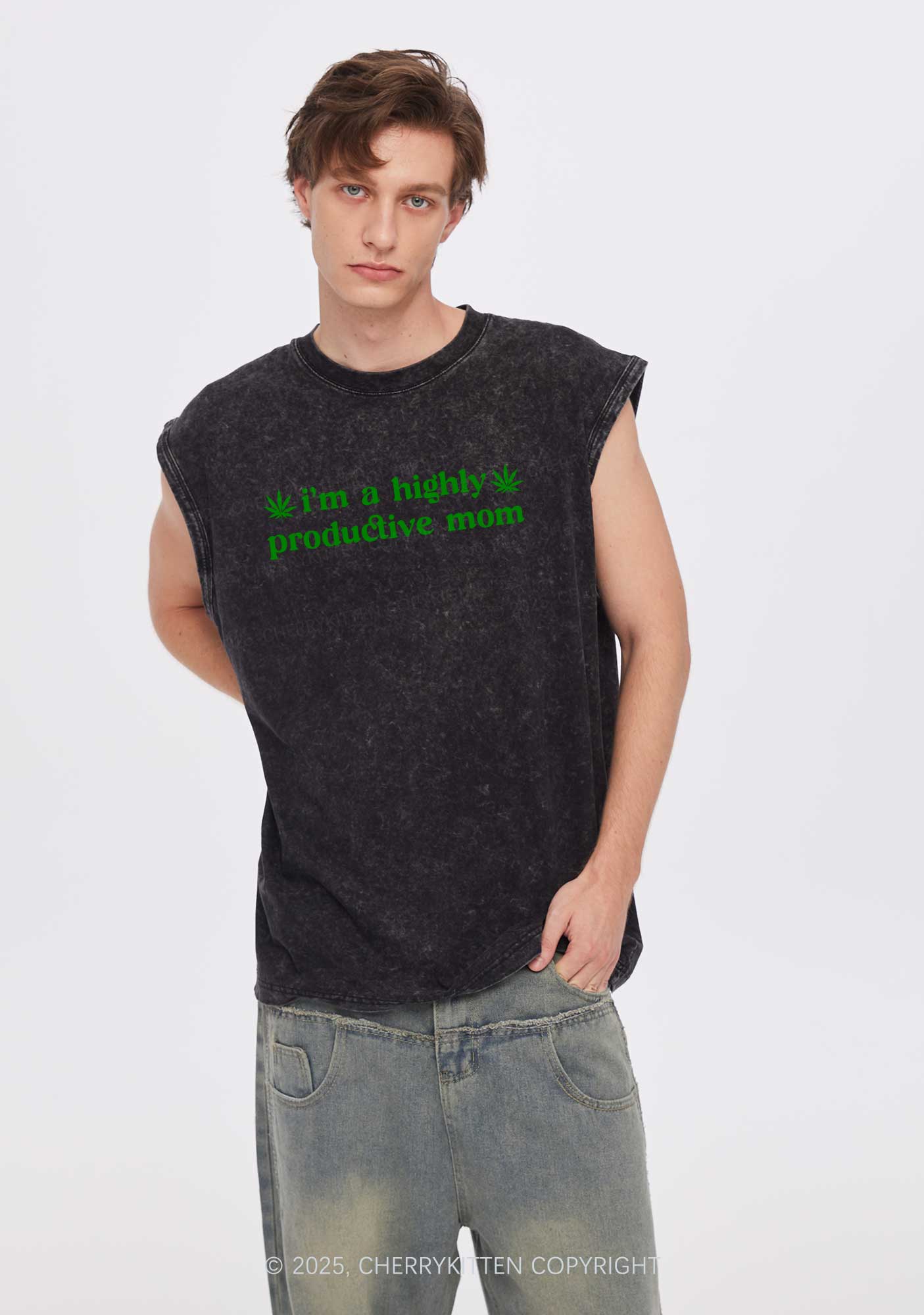 Highly Productive Mom Y2K Washed Tank Cherrykitten - Image 3