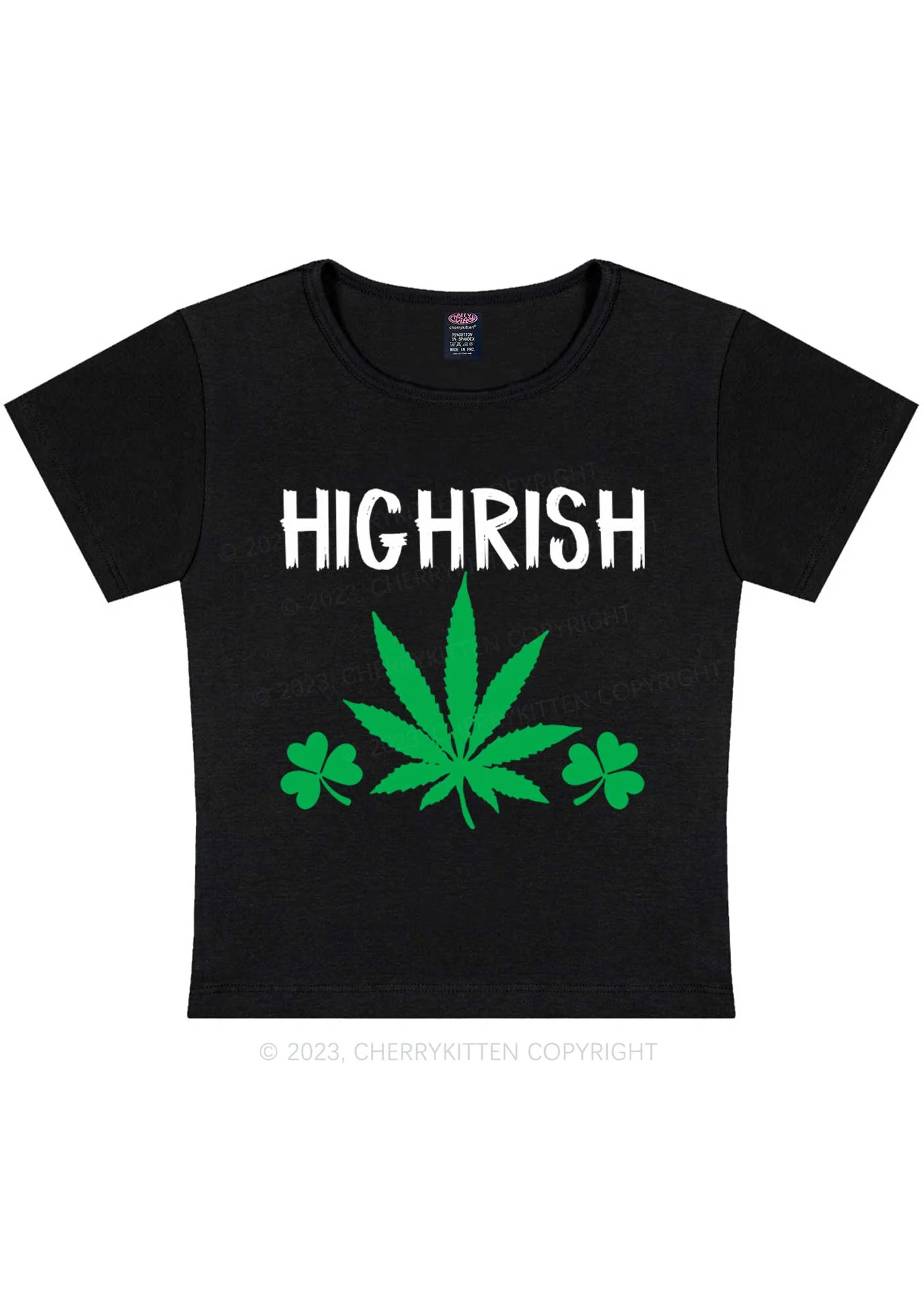 Highrish St Patricks Y2K Baby Tee Cherrykitten - Image 3