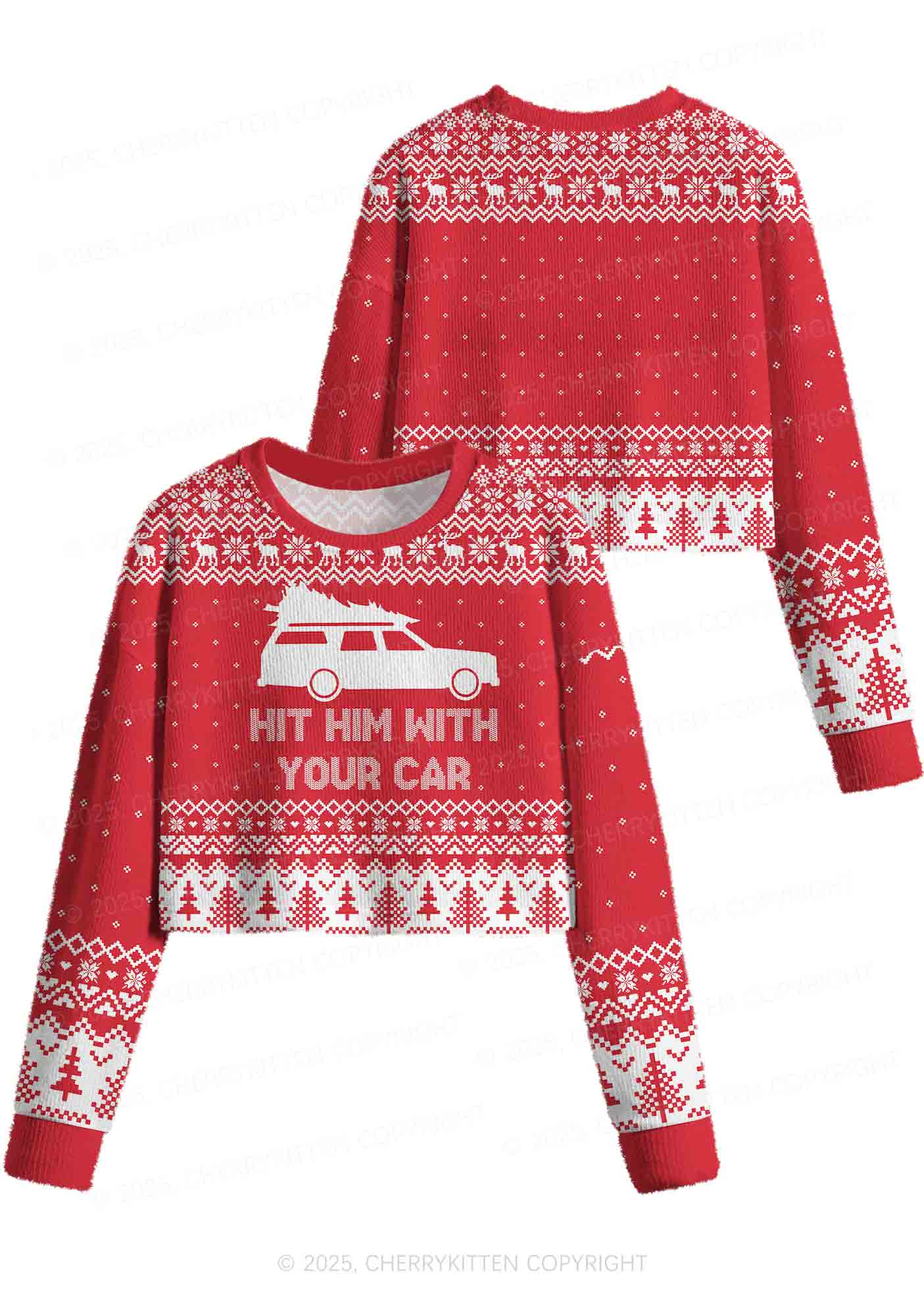 Hit Him Y2K Christmas Crop Knit Sweatshirt Cherrykitten - Image 3