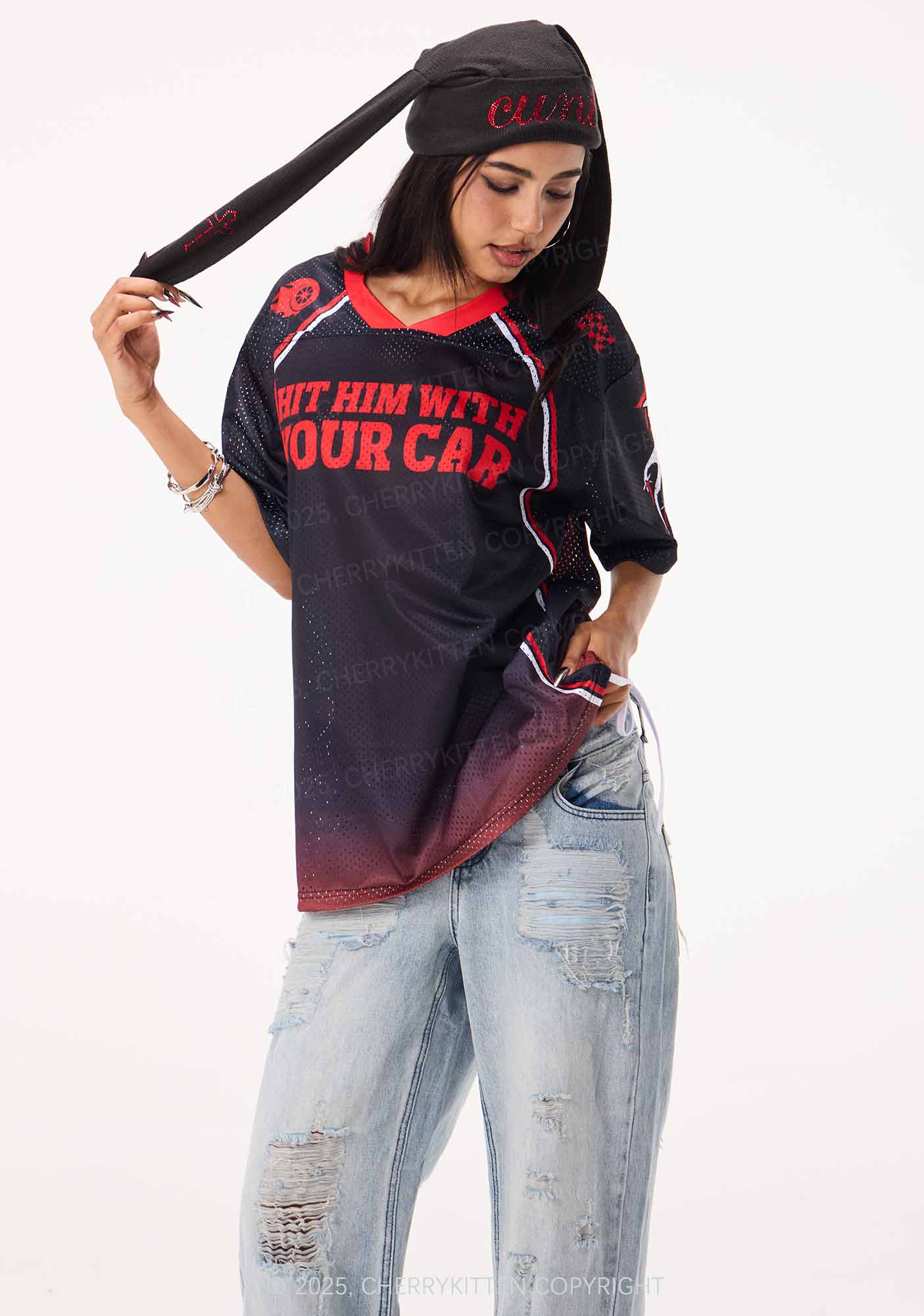 Custom Hit Him Y2K Mesh Jersey Shirts Cherrykitten - Image 3