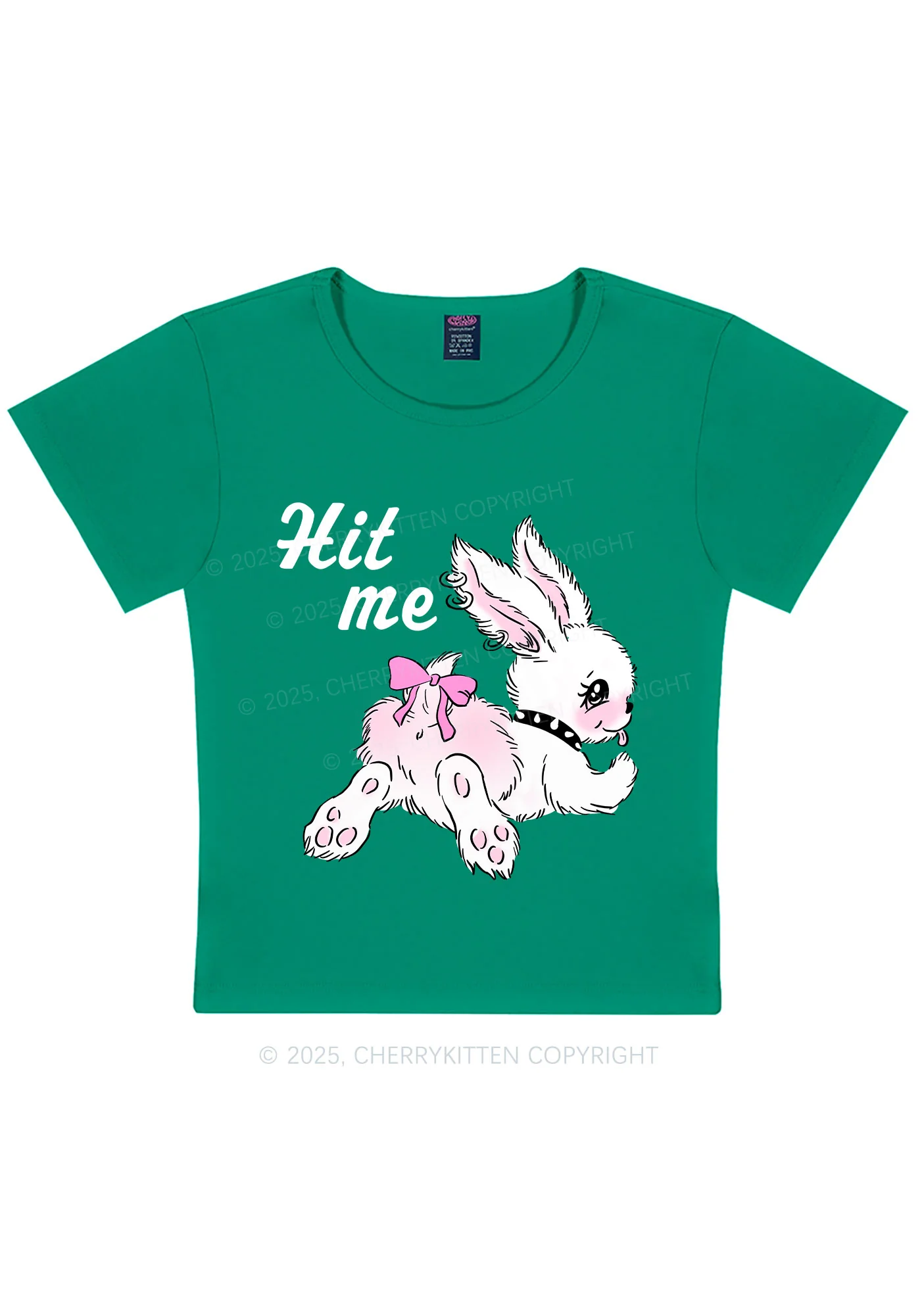 Hit Me White Bunny Y2K Baby Tee Cherrykitten - Image 13