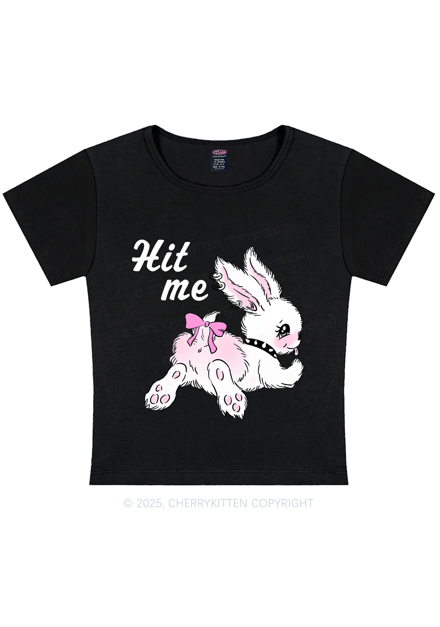 Hit Me White Bunny Y2K Baby Tee Cherrykitten - Image 5