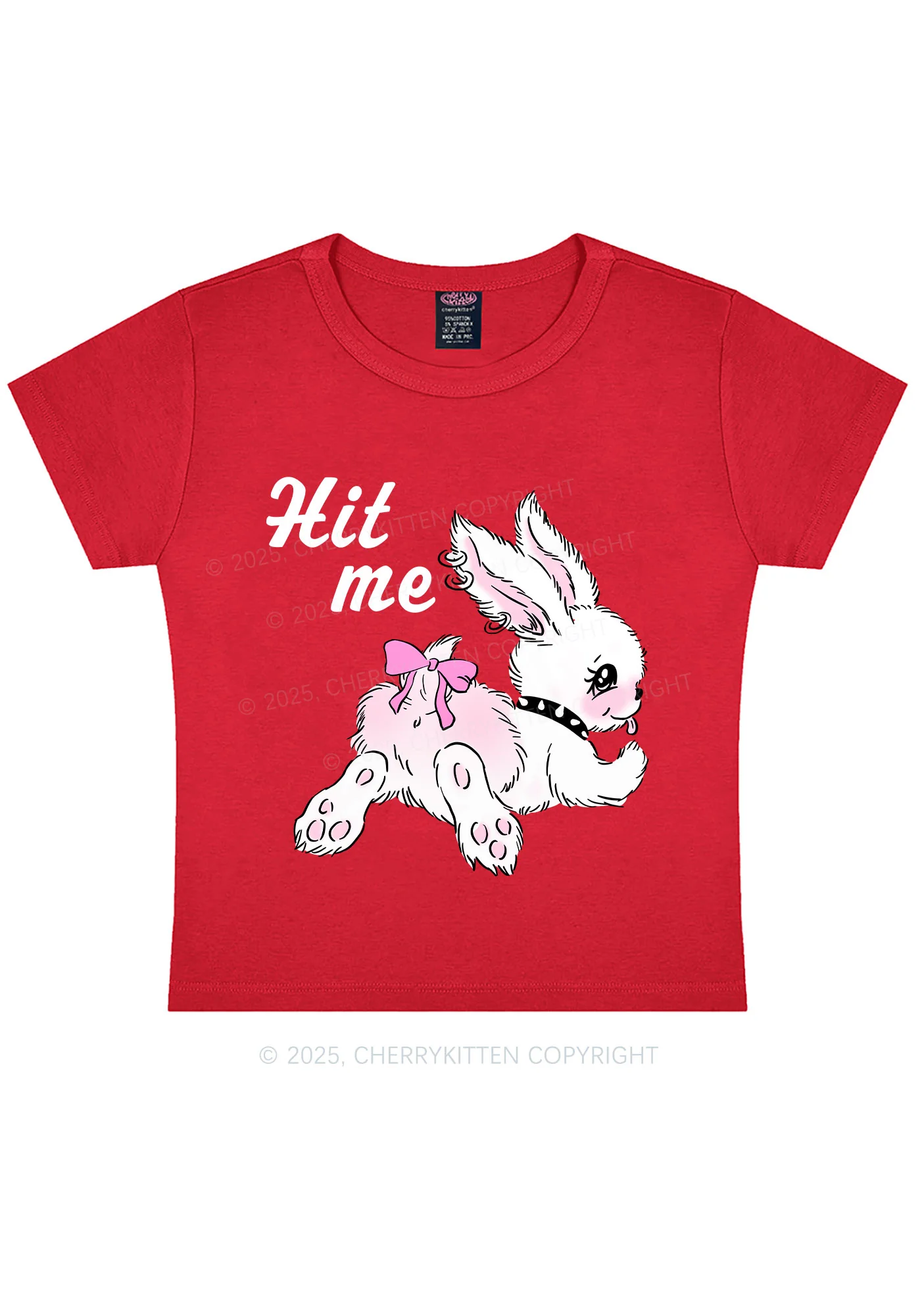Hit Me White Bunny Y2K Baby Tee Cherrykitten - Image 6