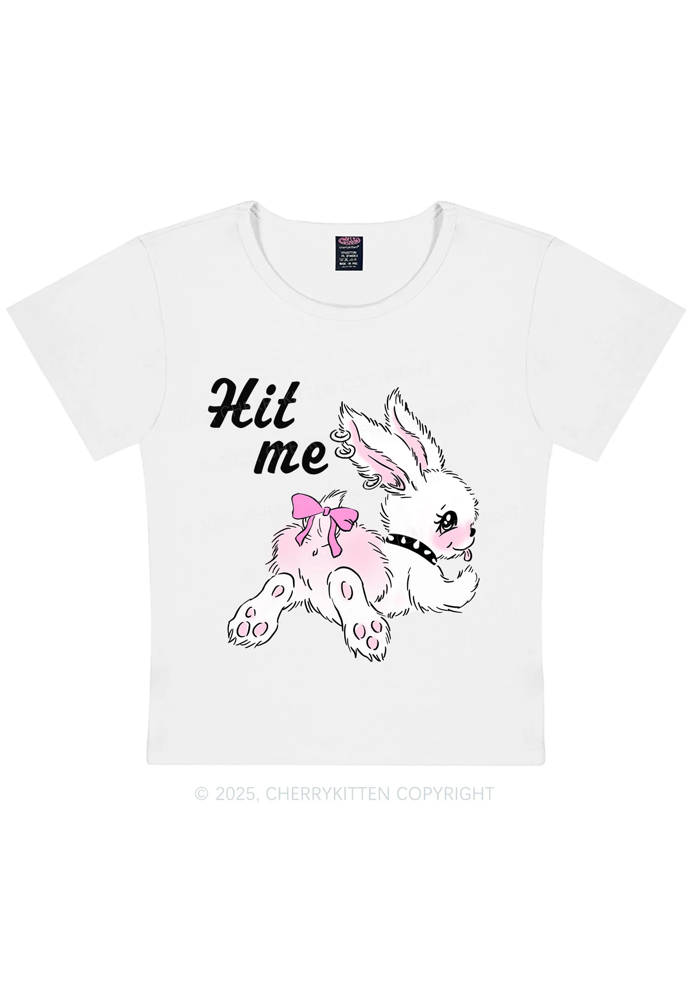 Hit Me White Bunny Y2K Baby Tee Cherrykitten - Image 7