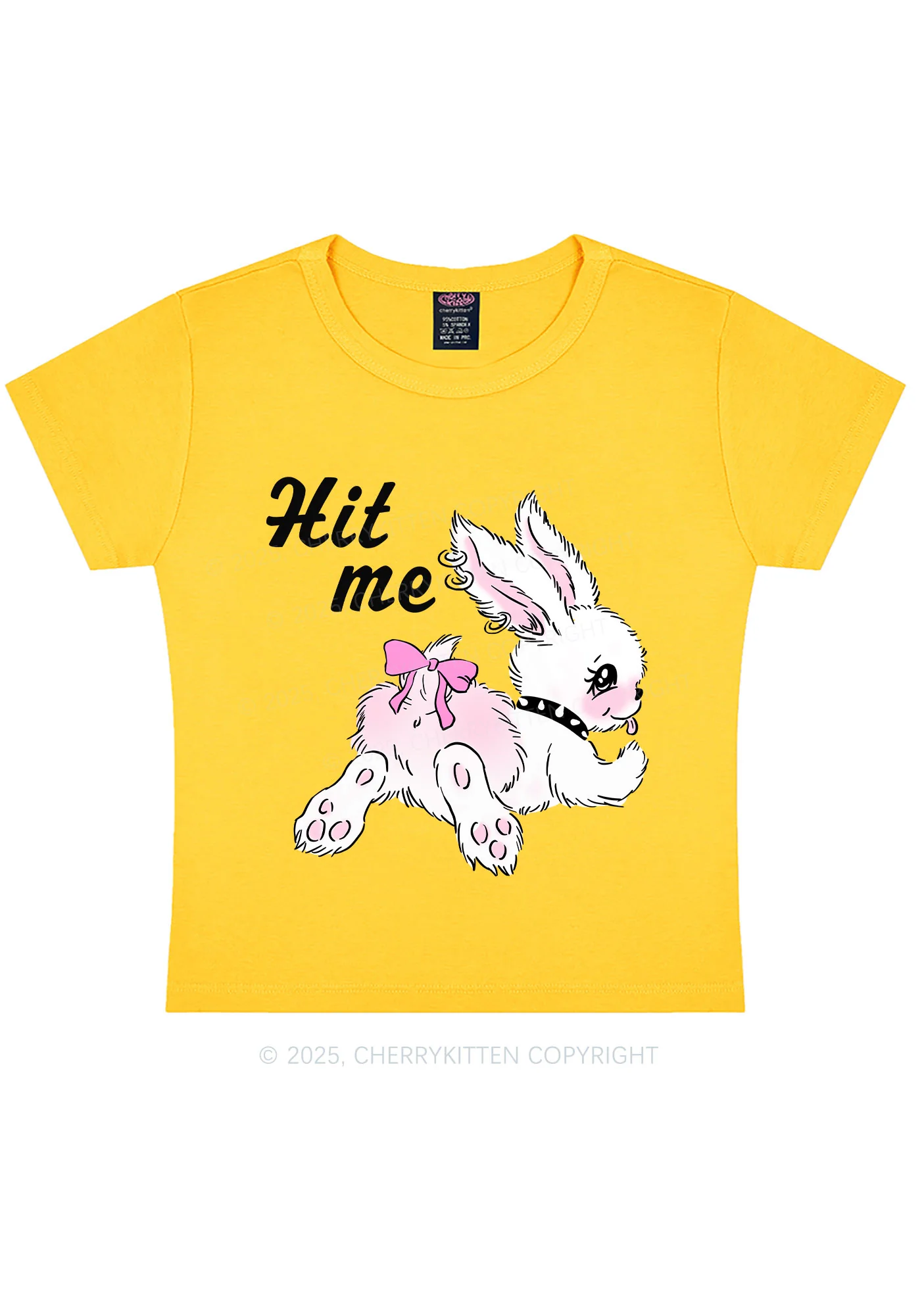 Hit Me White Bunny Y2K Baby Tee Cherrykitten - Image 9