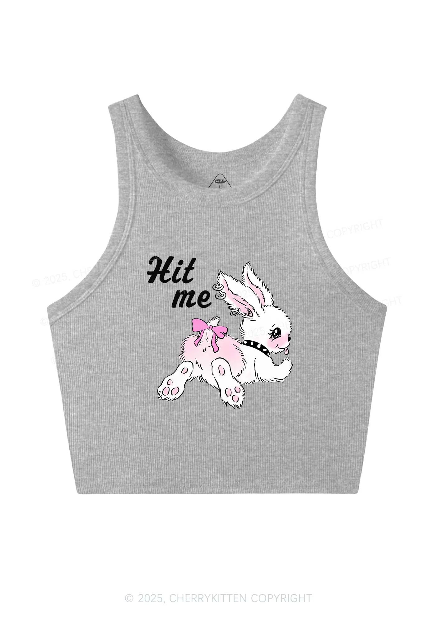 Hit Me White Bunny Y2K Crop Tank Top Cherrykitten - Image 3