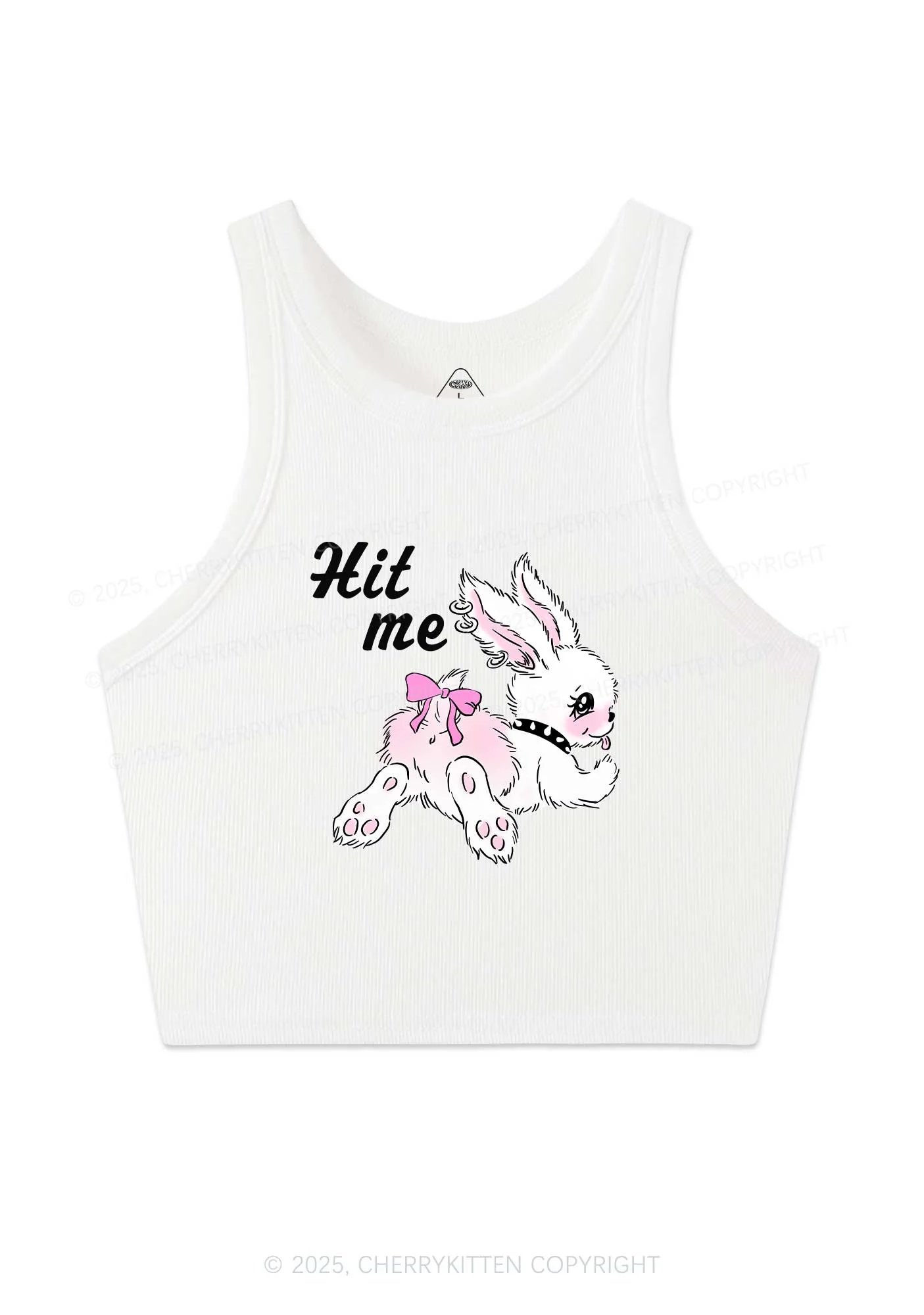 Hit Me White Bunny Y2K Crop Tank Top Cherrykitten - Image 5
