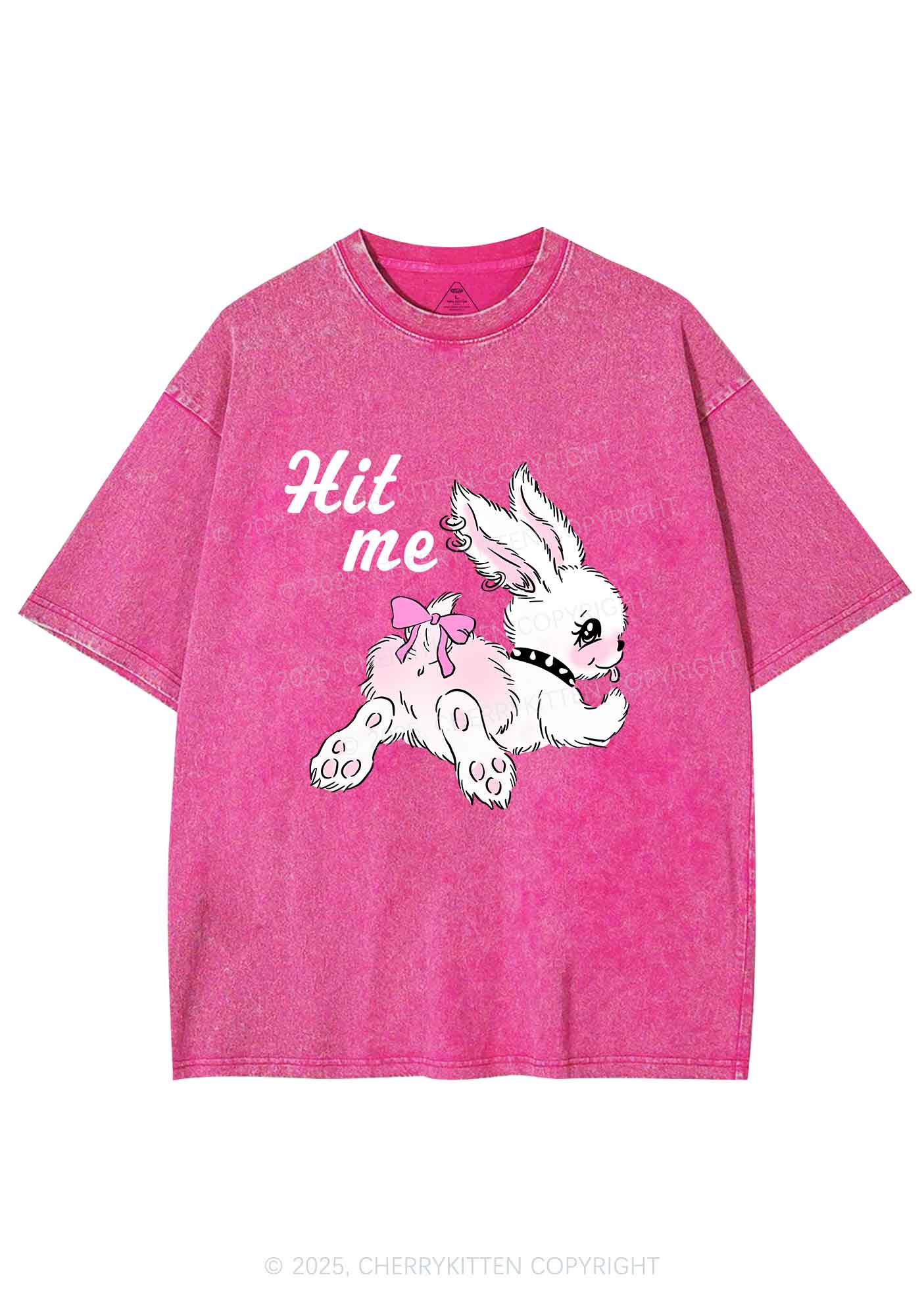 Hit Me White Bunny Y2K Shirts Washed Tee Cherrykitten - Image 4