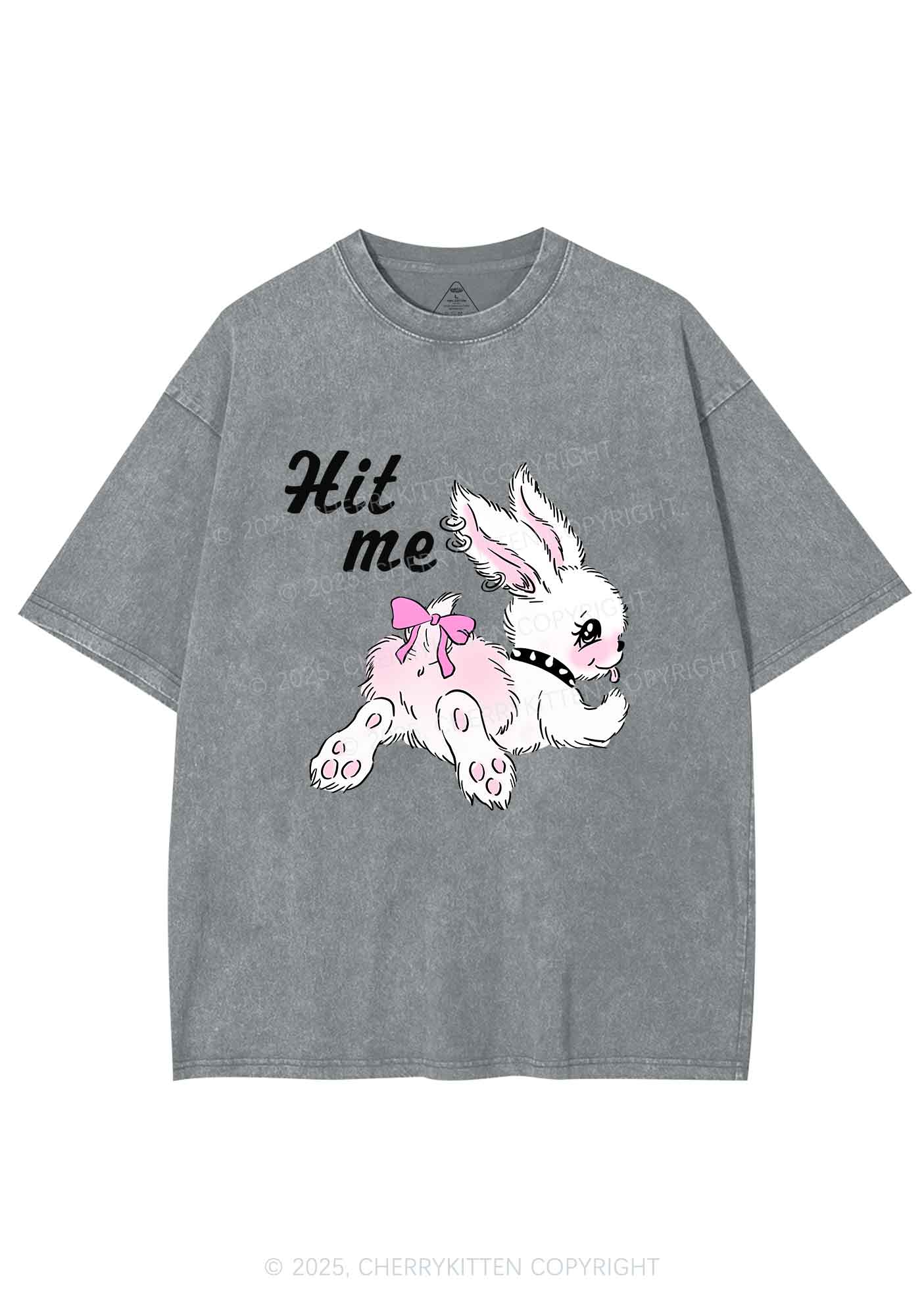 Hit Me White Bunny Y2K Shirts Washed Tee Cherrykitten - Image 5