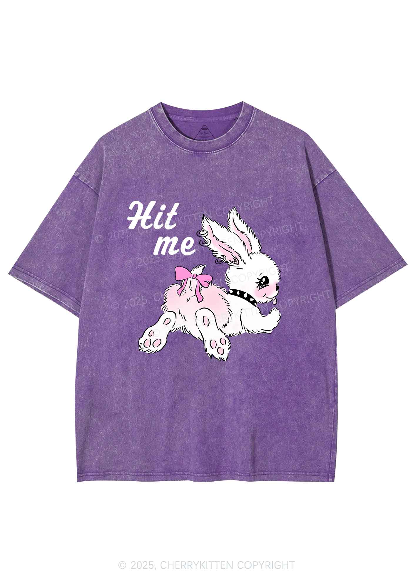 Hit Me White Bunny Y2K Shirts Washed Tee Cherrykitten - Image 6