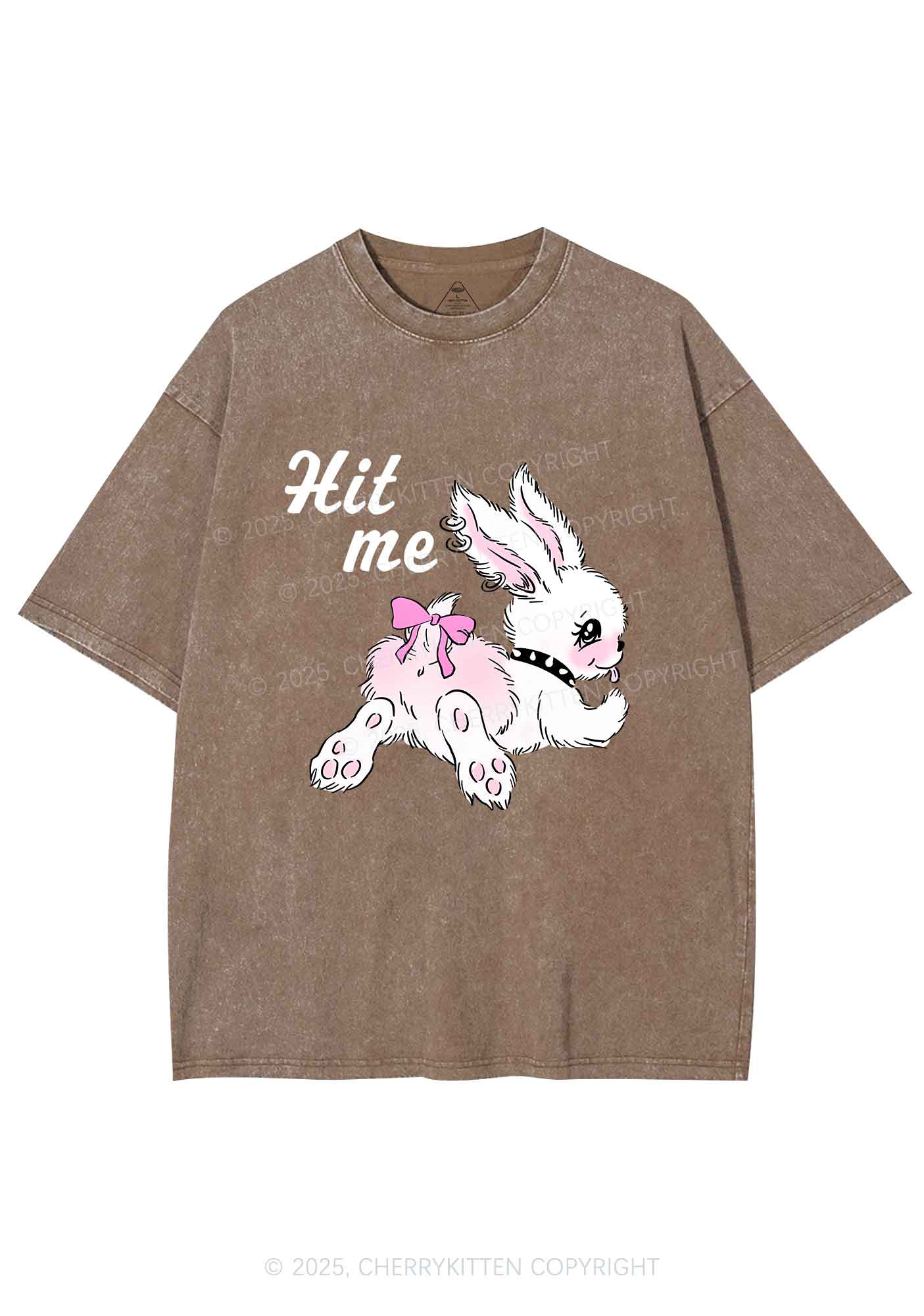 Hit Me White Bunny Y2K Shirts Washed Tee Cherrykitten - Image 7