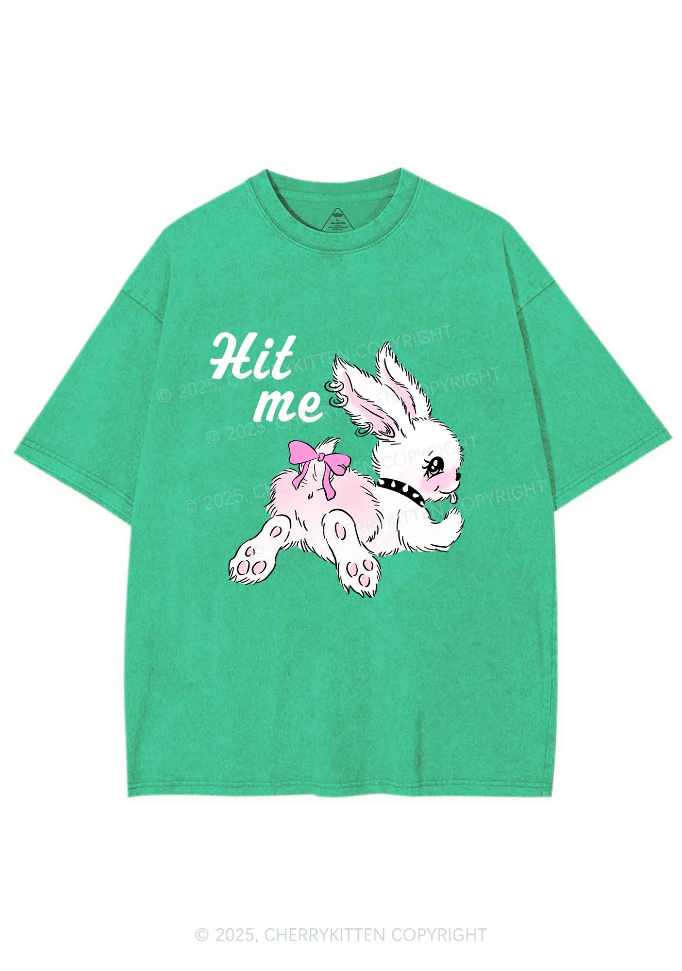 Hit Me White Bunny Y2K Shirts Washed Tee Cherrykitten - Image 8