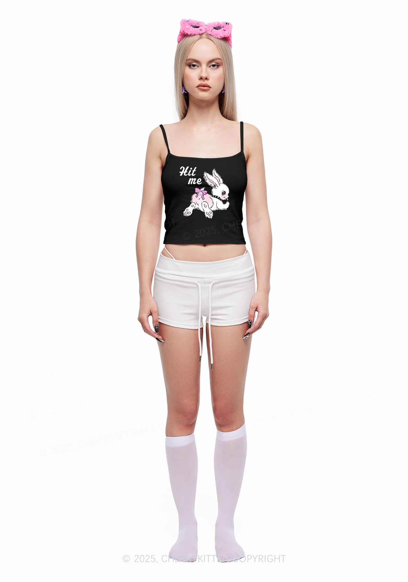 Hit Me White Bunny Y2K Spaghetti Strap Cami Cherrykitten - Image 2