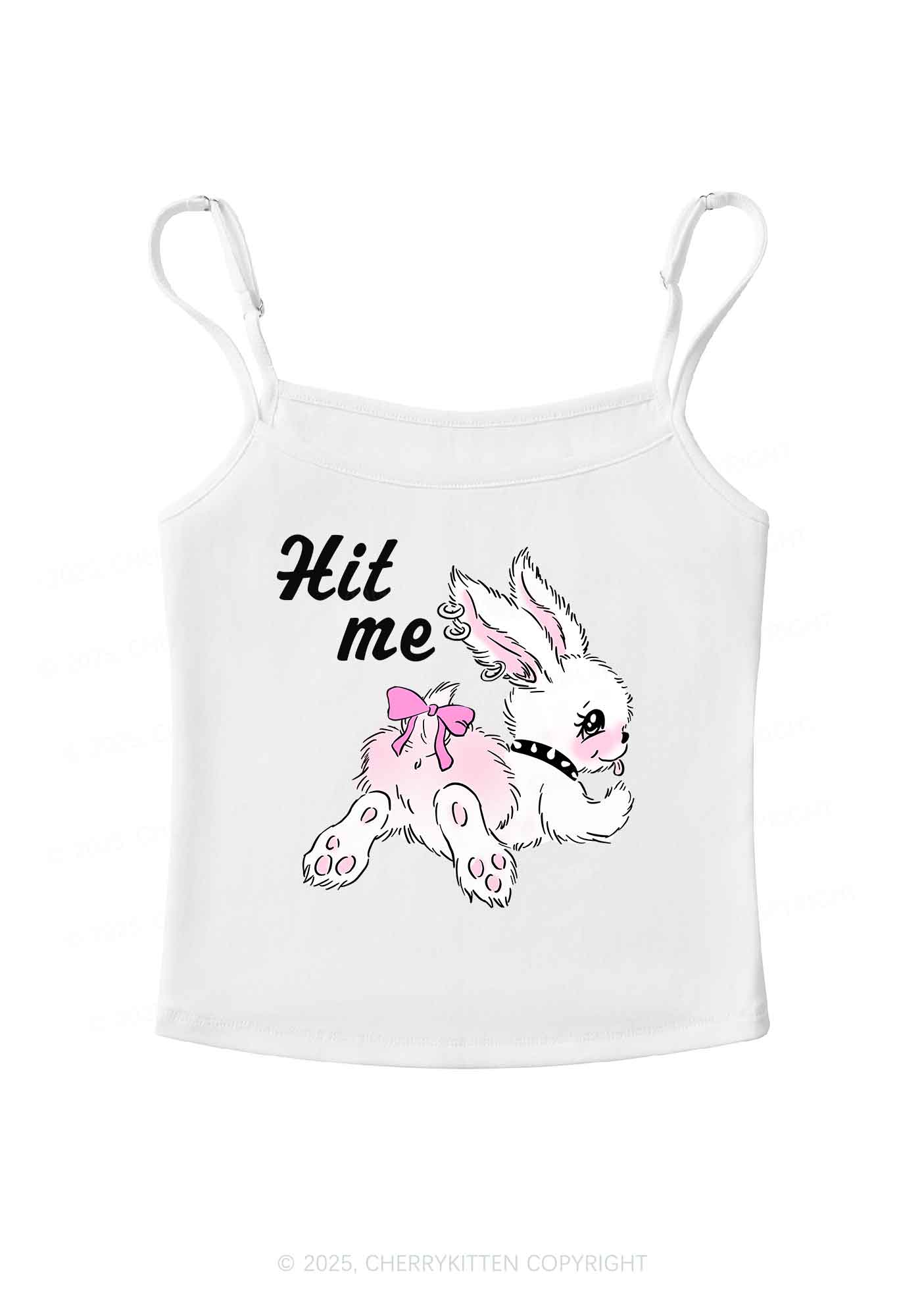 Hit Me White Bunny Y2K Spaghetti Strap Cami Cherrykitten - Image 4